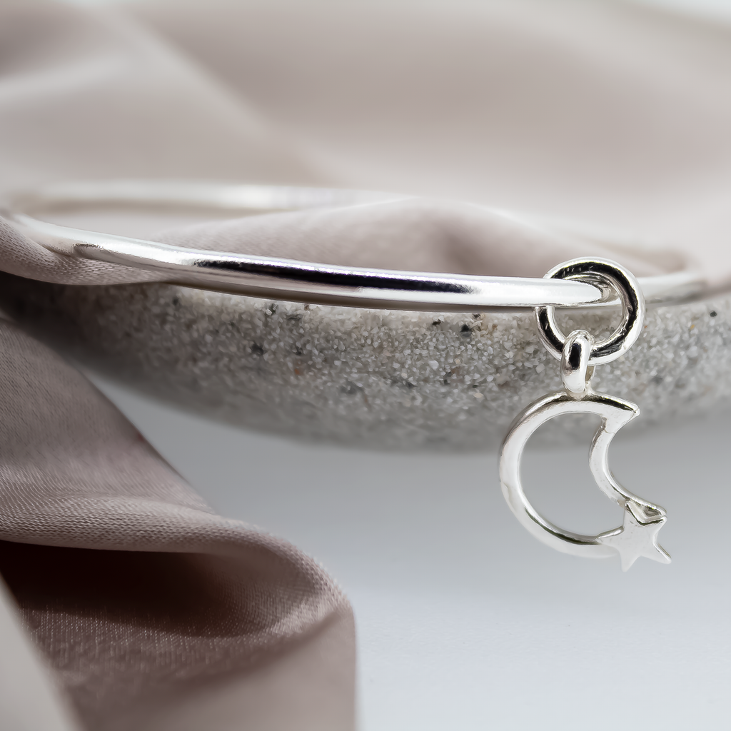 Moon and Back Charm Bangle