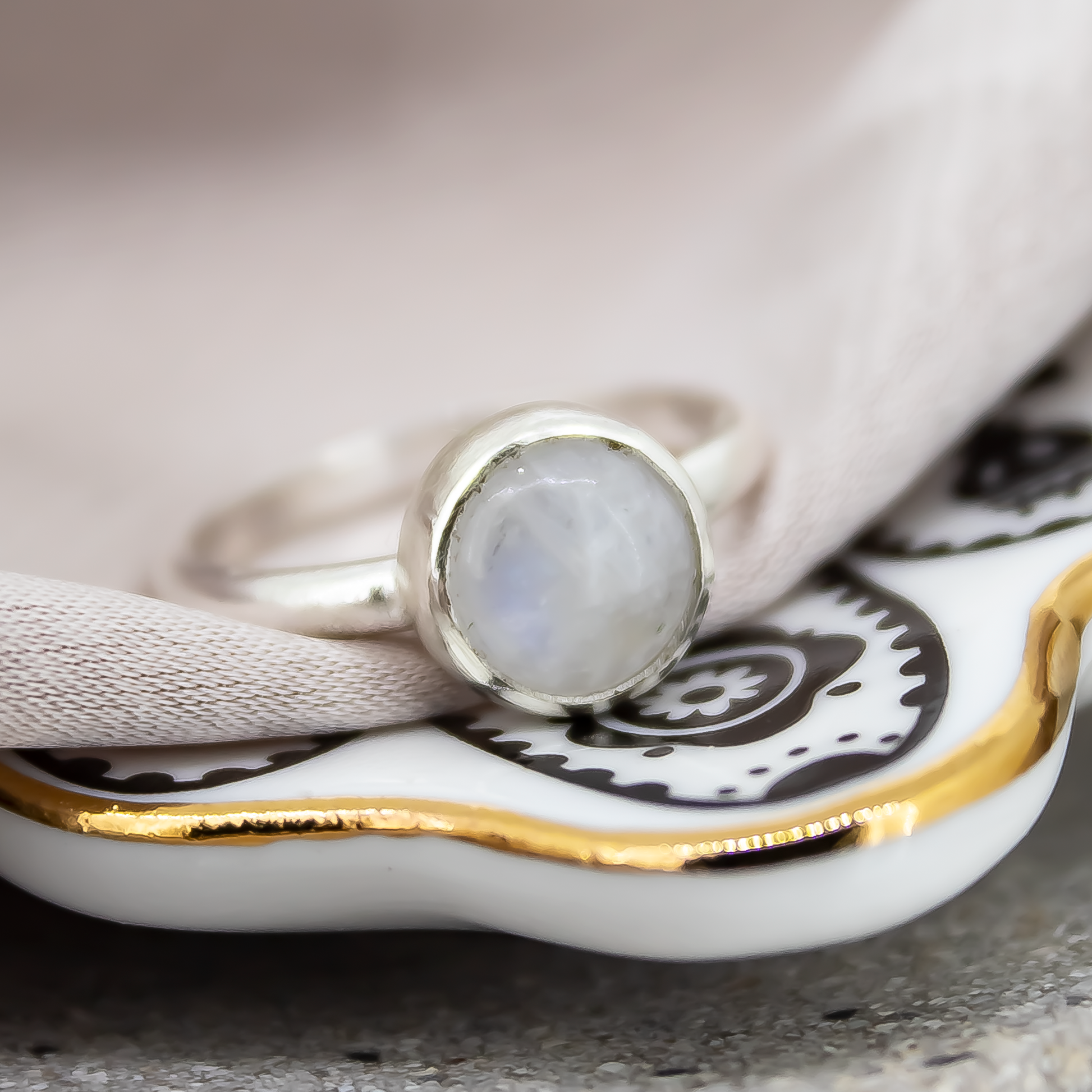Rainbow Moonstone Ring in Sterling Silver