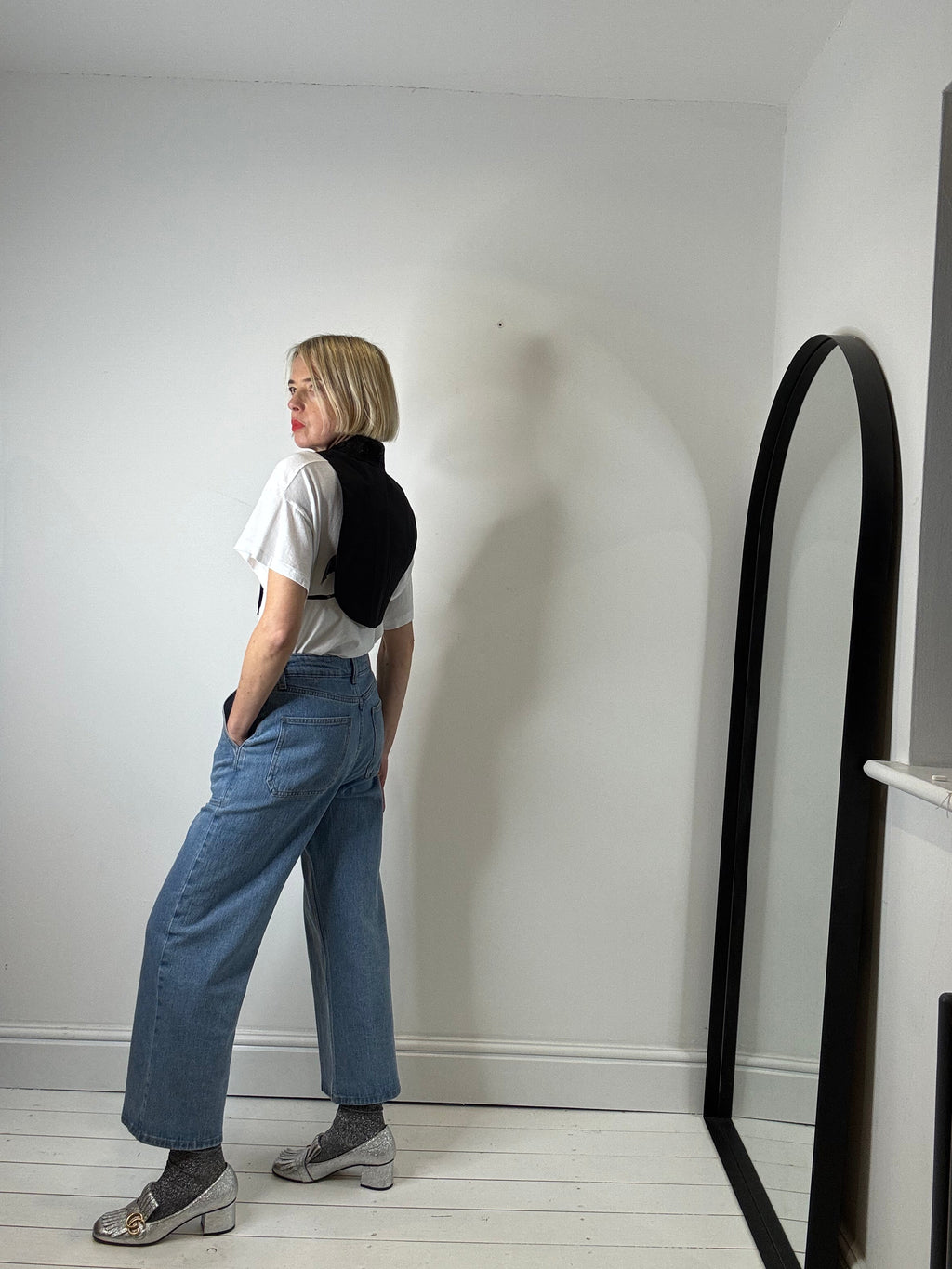 Embellished Collar Bib in Black Cotton