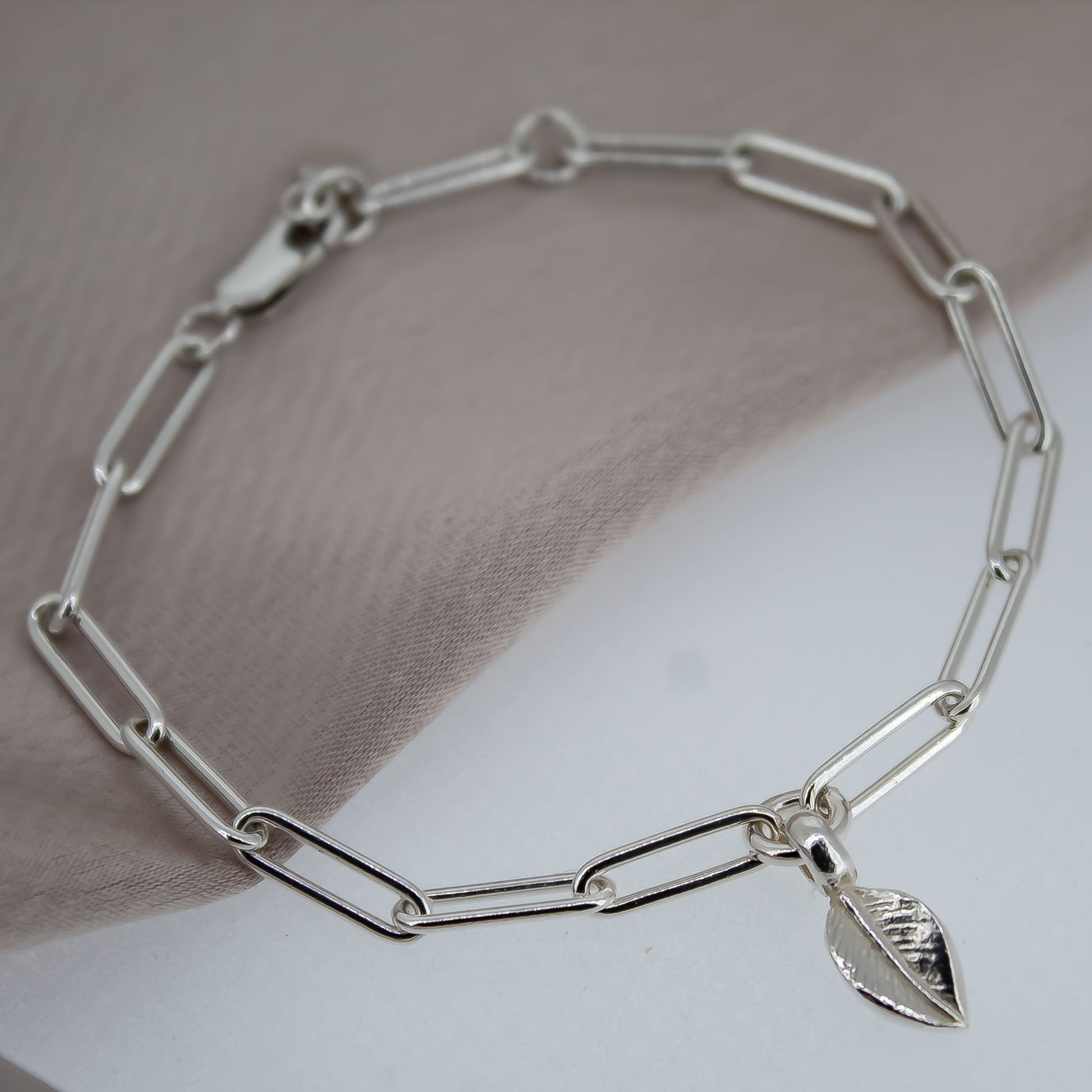Sterling Silver Leaf Trace Chain Bracelet