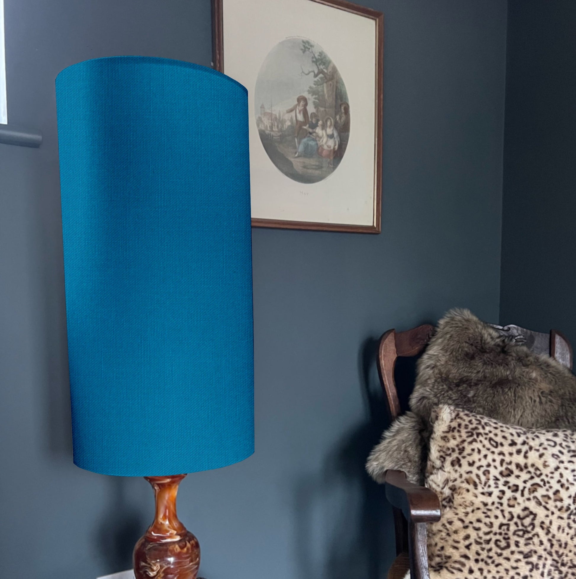 Teal cotton cylinder lampshade, extra tall lampshade