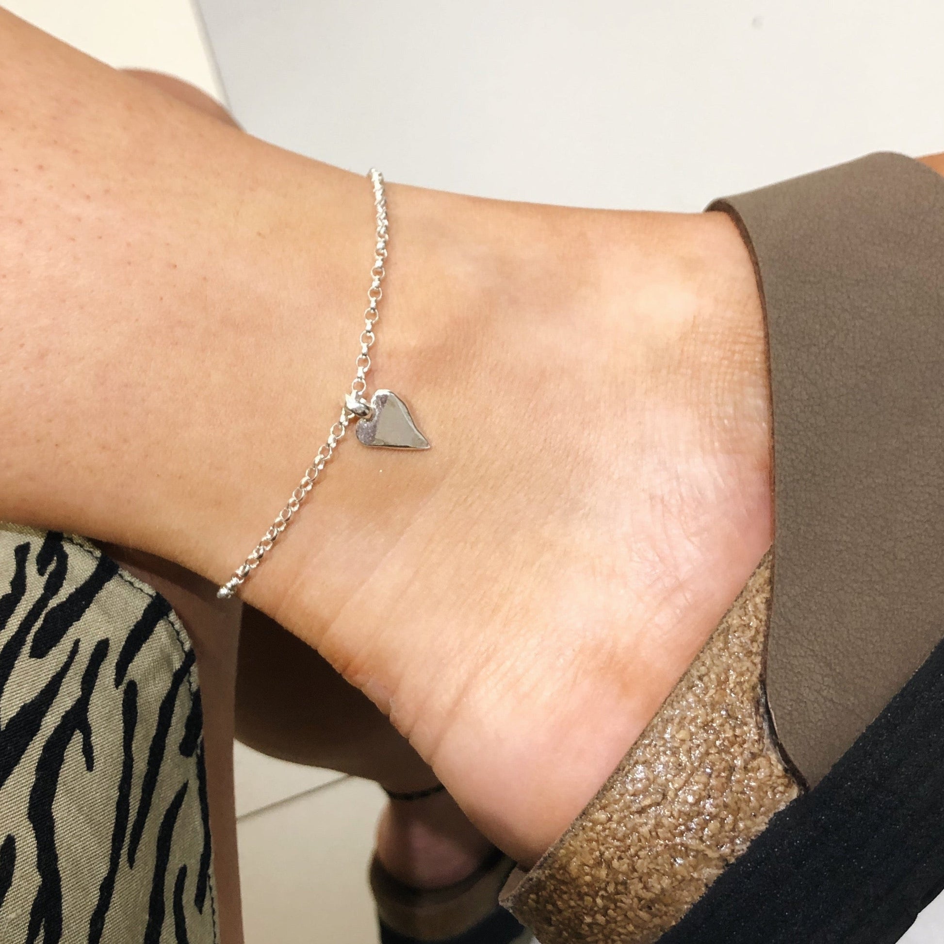 Sterling Silver Heart Chain Anklet