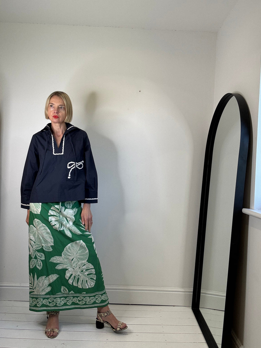 Nautical Navy Cotton Top with Rope Pocket Detail