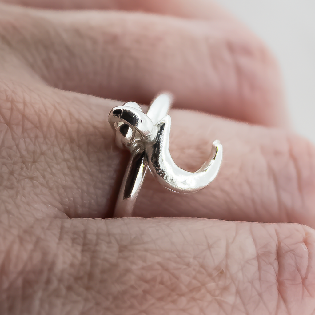 Crescent Moon Dangle Ring in Sterling Silver