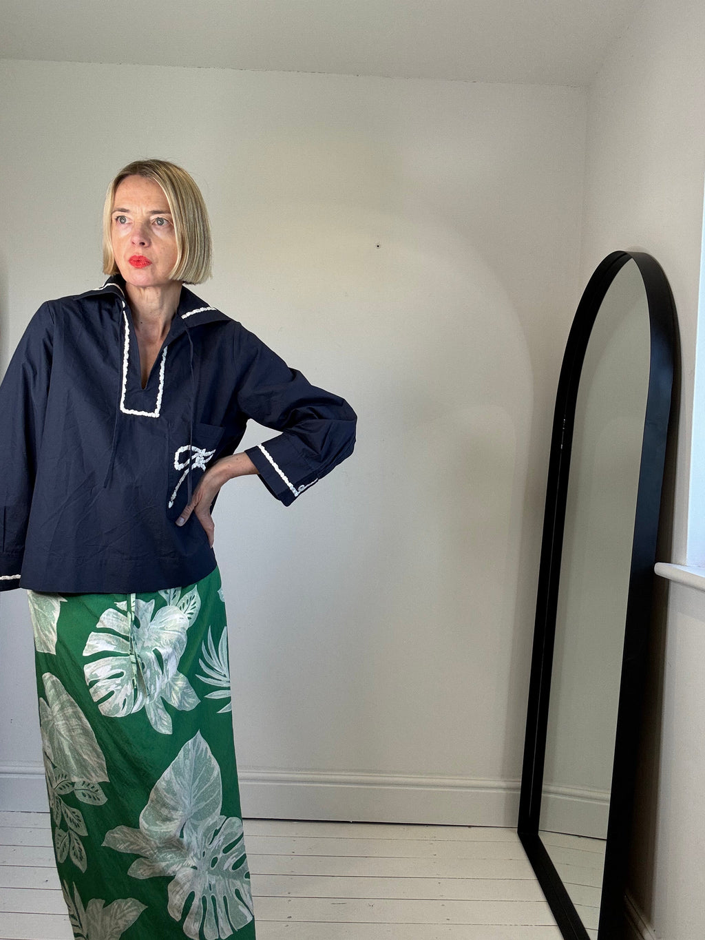 Nautical Navy Cotton Top with Rope Pocket Detail