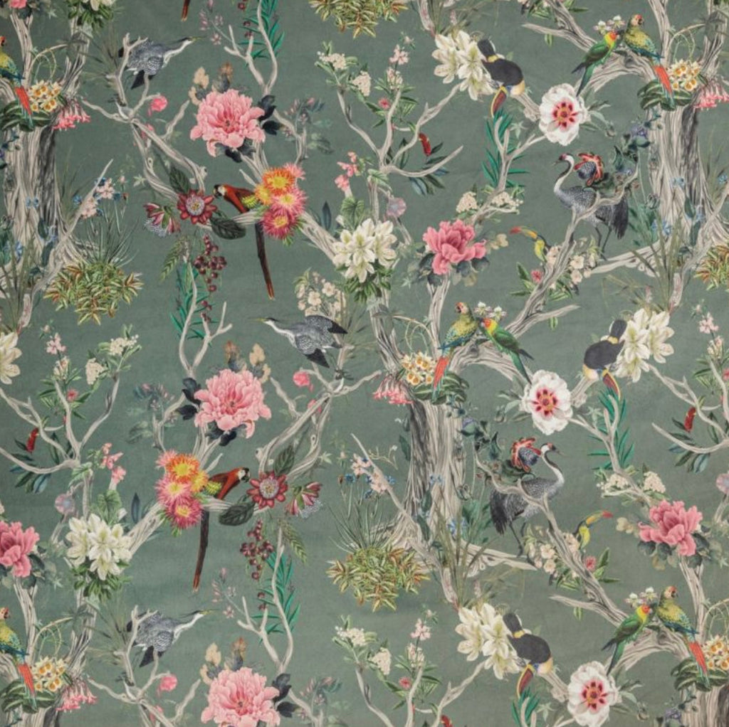 Birds velvet cylinder lampshade, in grey, extra tall lampshade