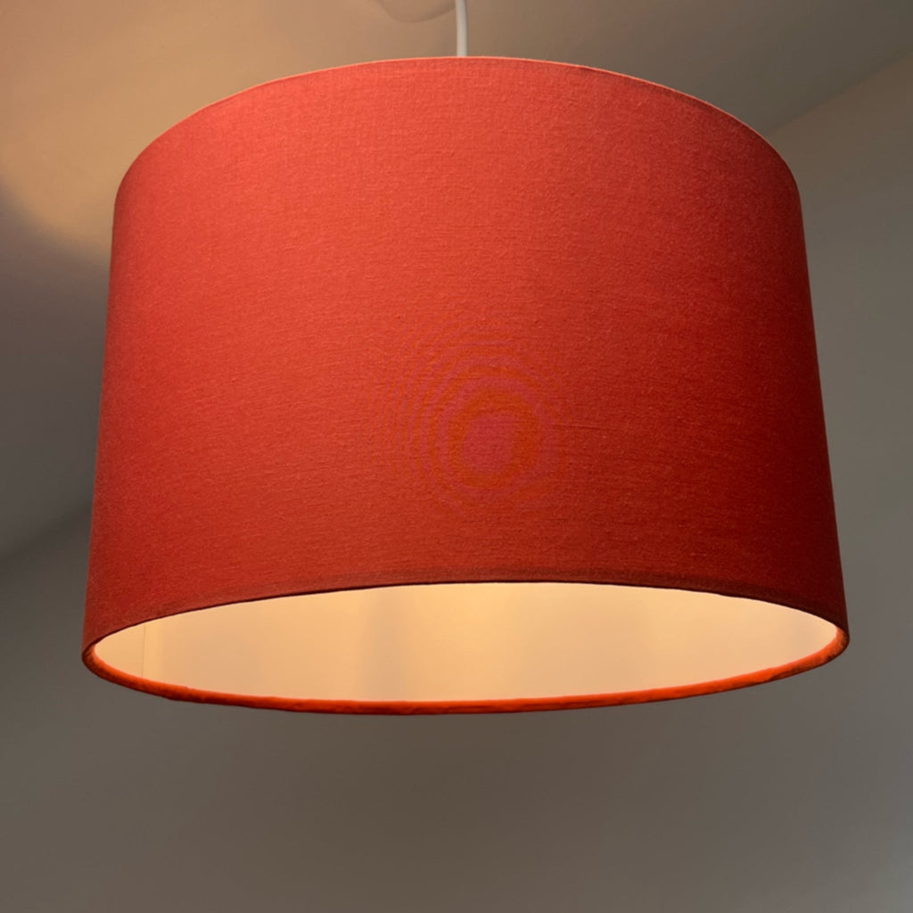 Burnt orange cotton drum lampshade/ ceiling shade with a white lining