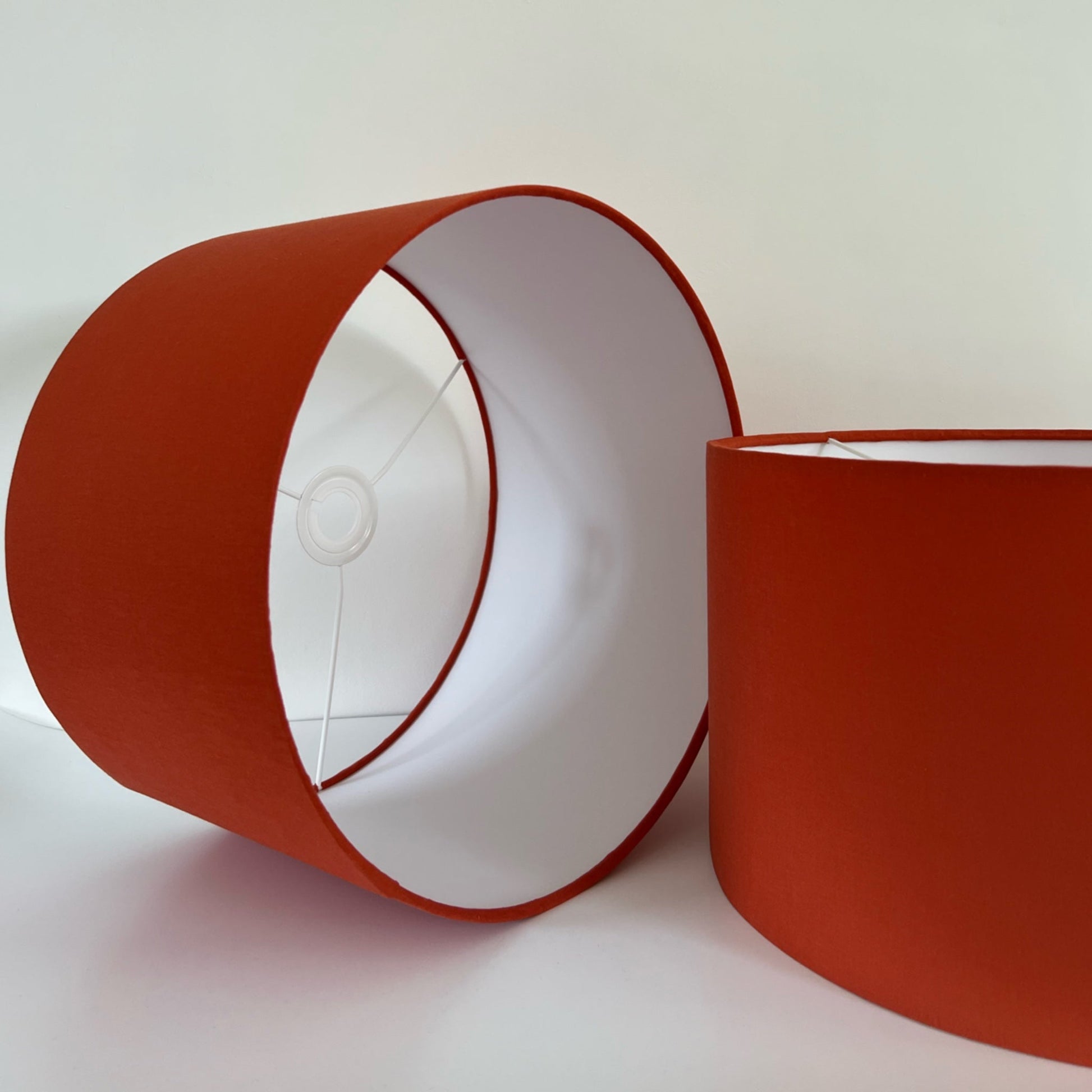 Burnt orange cotton drum lampshade/ ceiling shade with a white lining