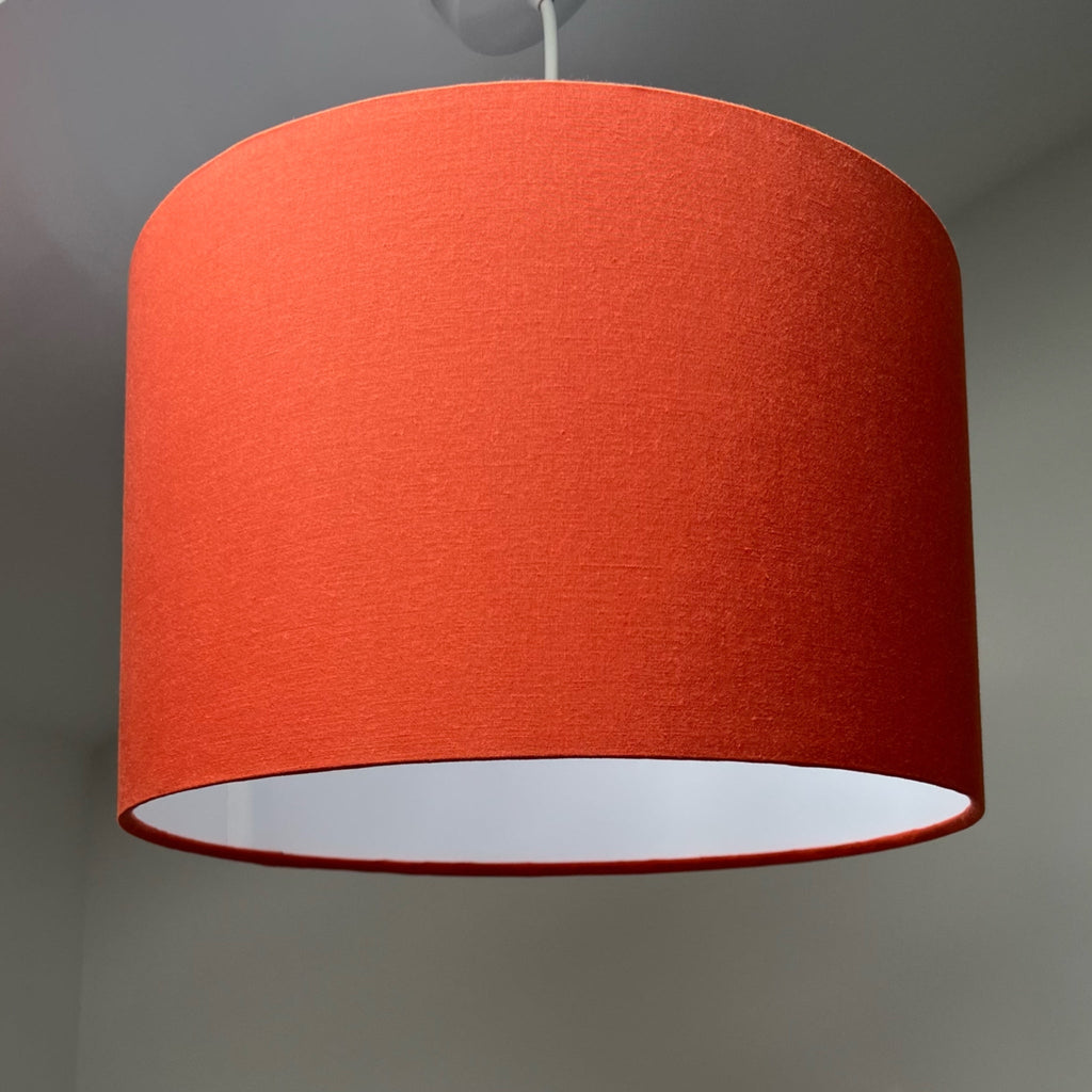 Burnt orange cotton drum lampshade/ ceiling shade with a white lining
