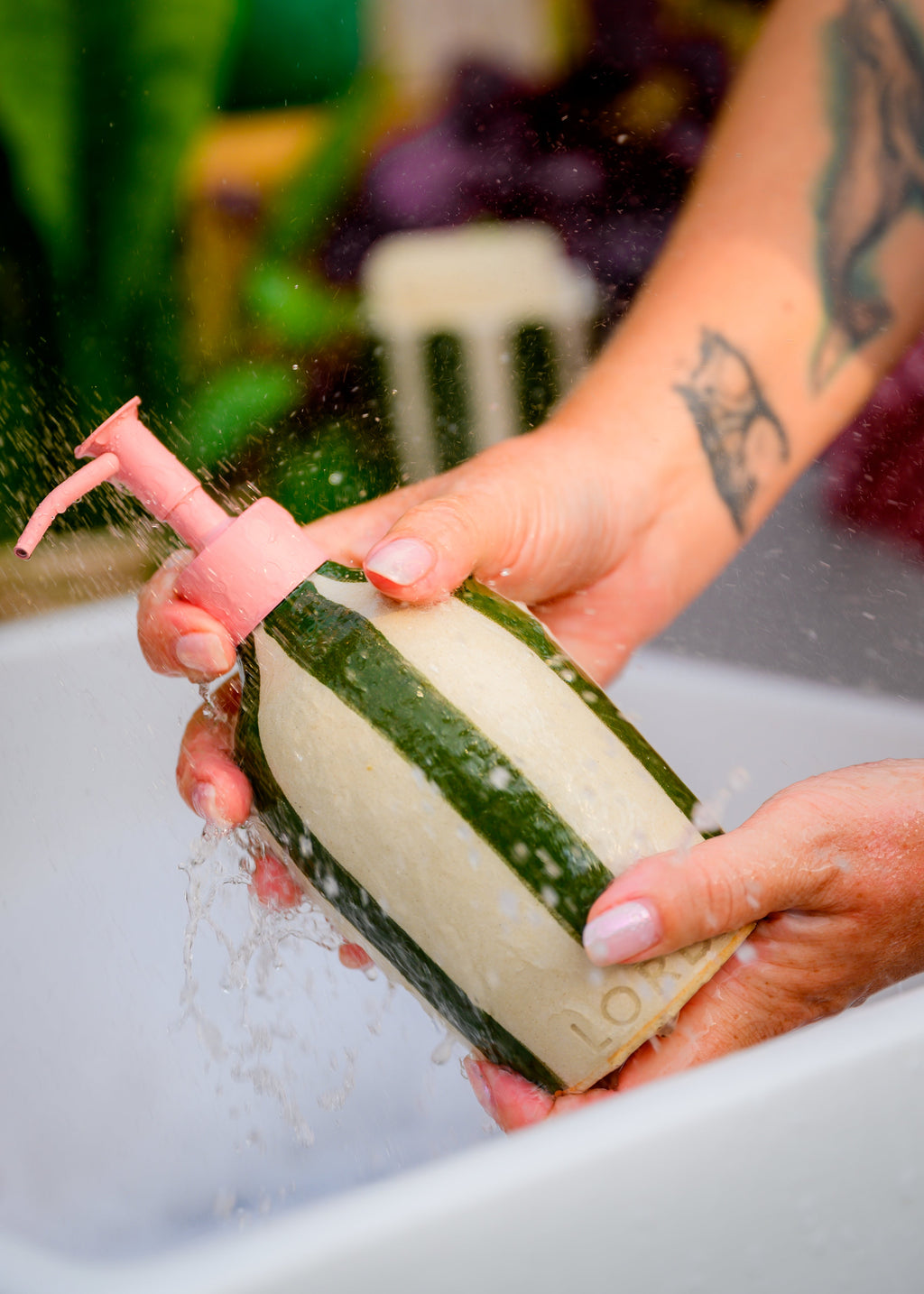 Ceramic Stripe Soap Holder with 1 Litre Refill