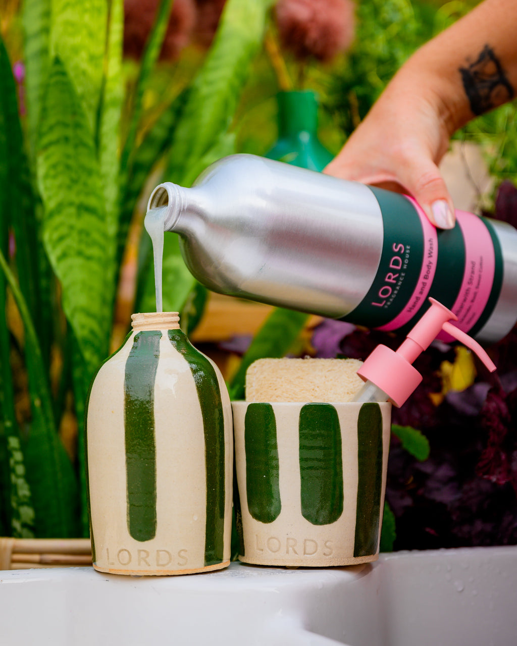 Ceramic Stripe Soap Holder with 1 Litre Refill