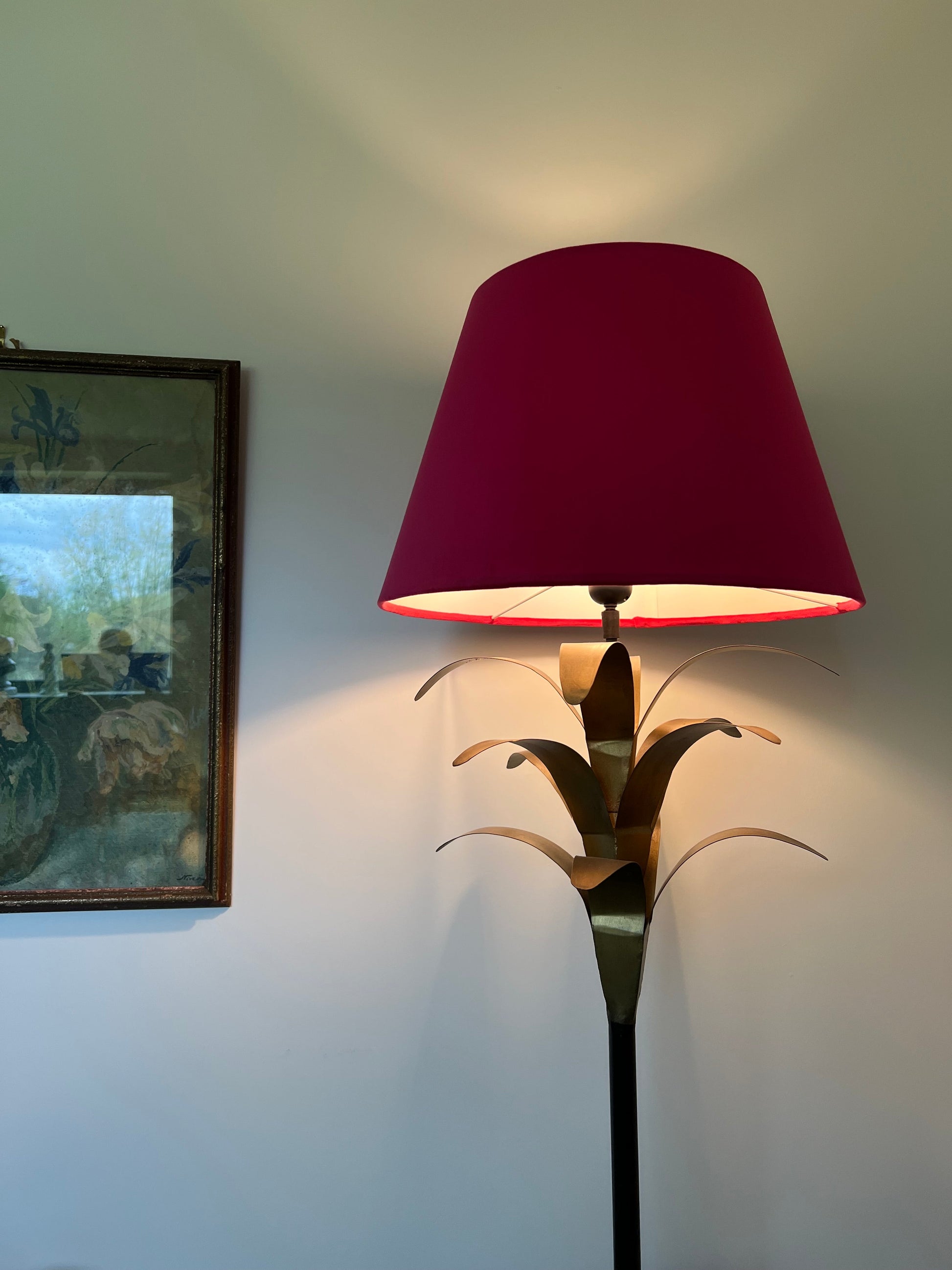 Cerise pink velvet coolie lampshade/ ceiling light shade, empire lampshade