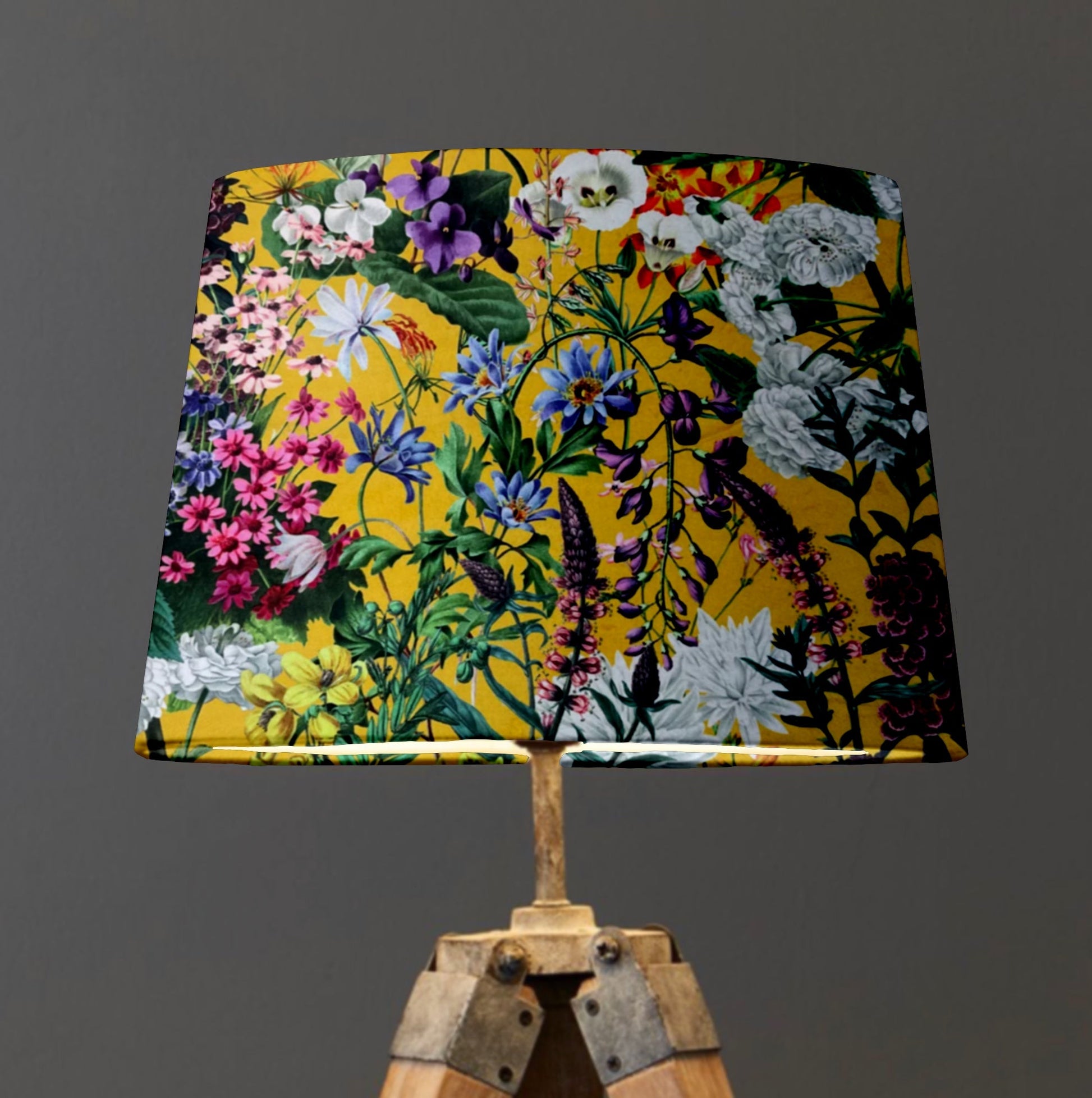 Mustard flowers velvet french drum lampshade/ ceiling light shade, empire lampshade