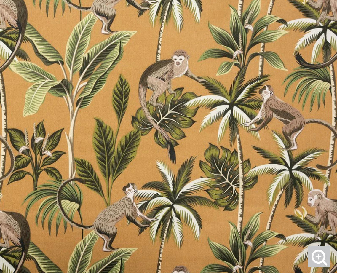 Jungle monkey mustard cotton french drum lampshade/ ceiling light shade, empire lampshade