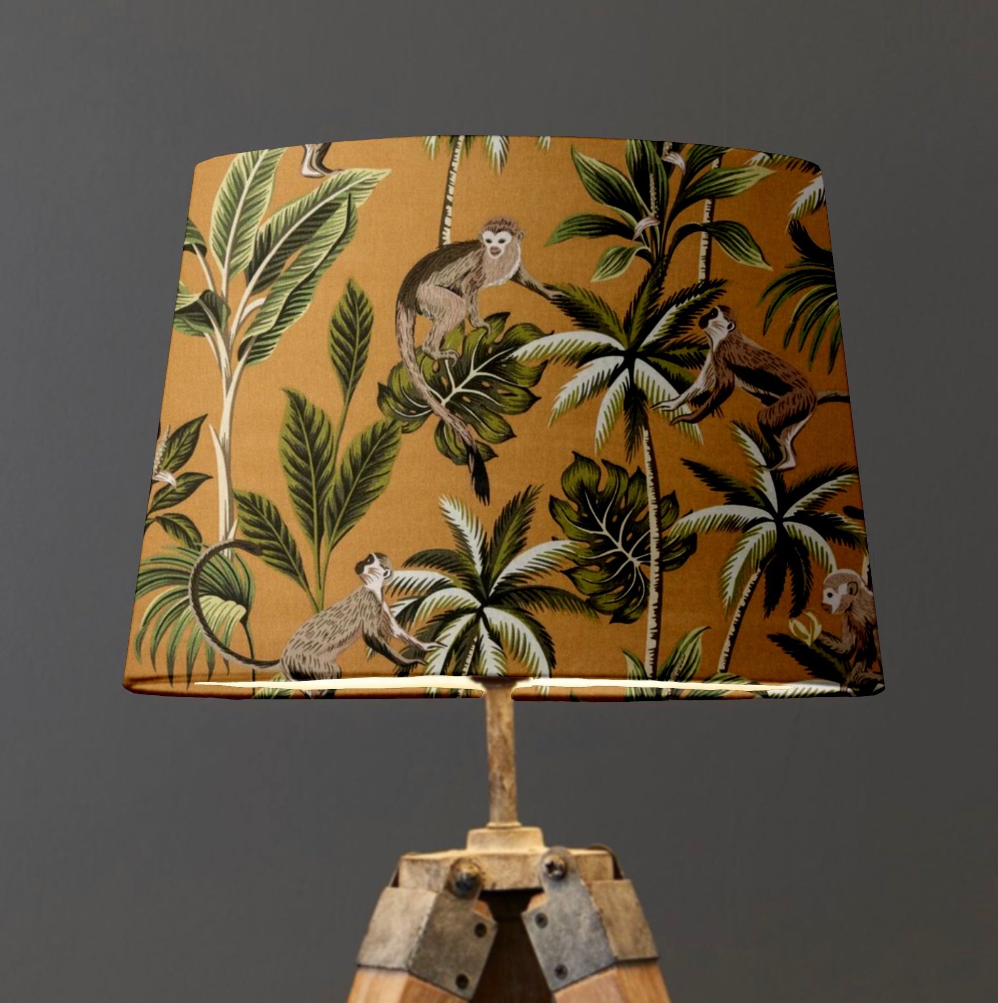 Jungle monkey mustard cotton french drum lampshade/ ceiling light shade, empire lampshade