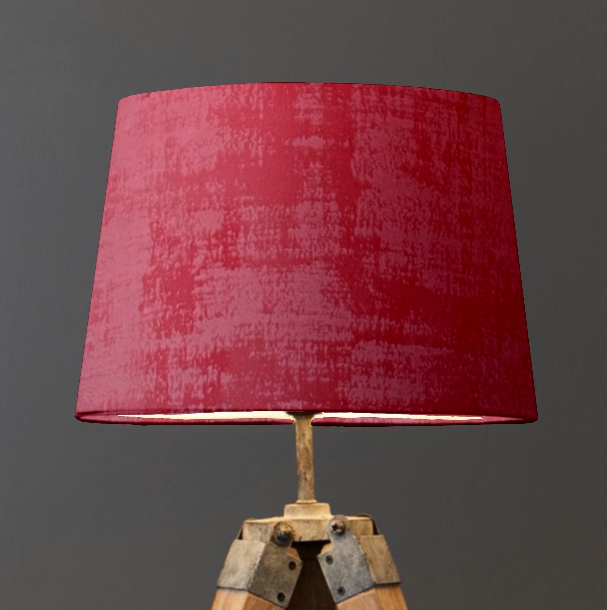 Textured Coral velvet french drum lampshade, paired with a white lining