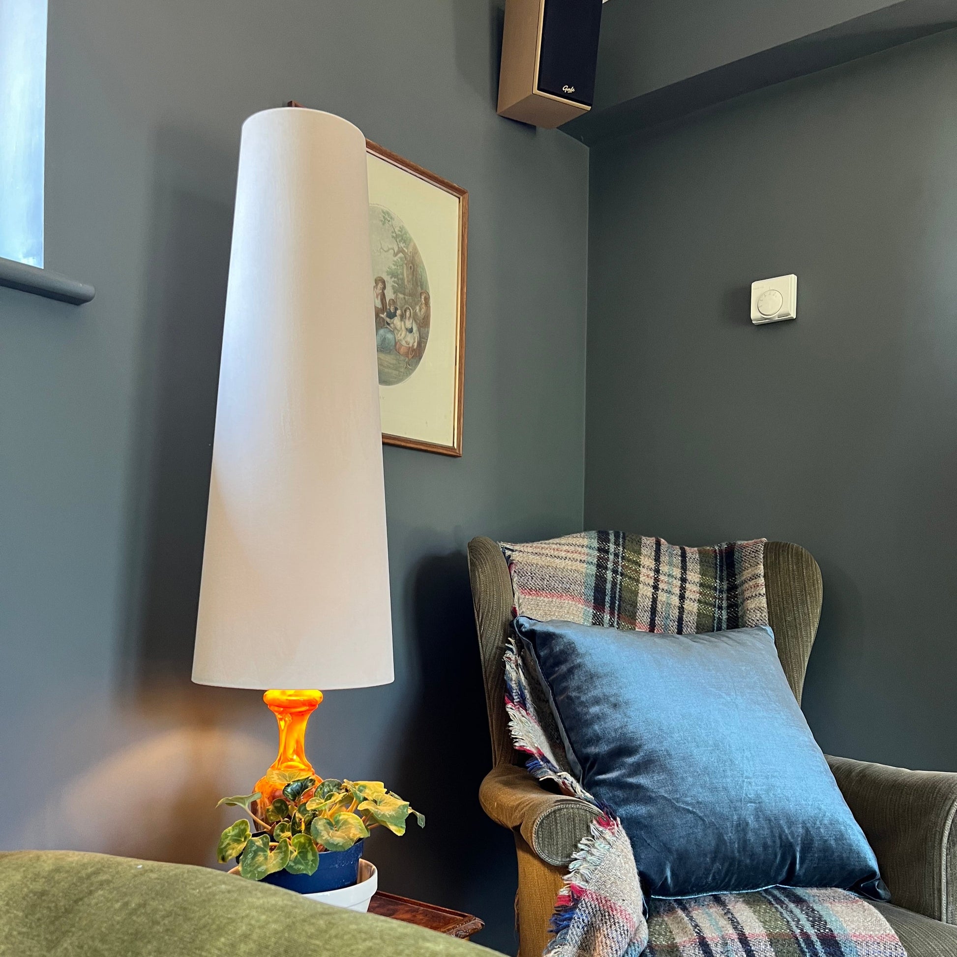 Cream Velvet cone lampshade, extra tall lampshade