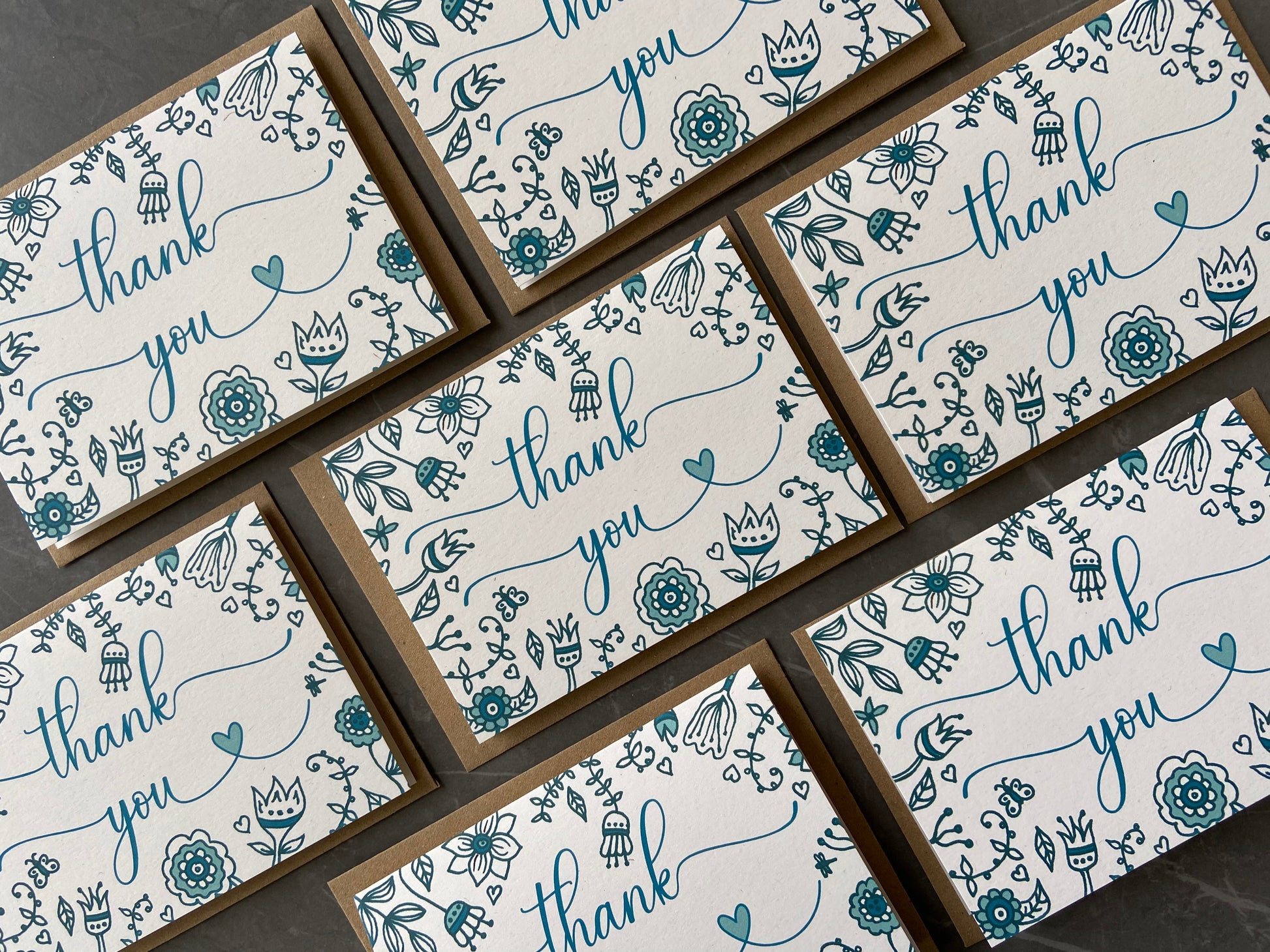 Thank You Note Cards Teal Florals
