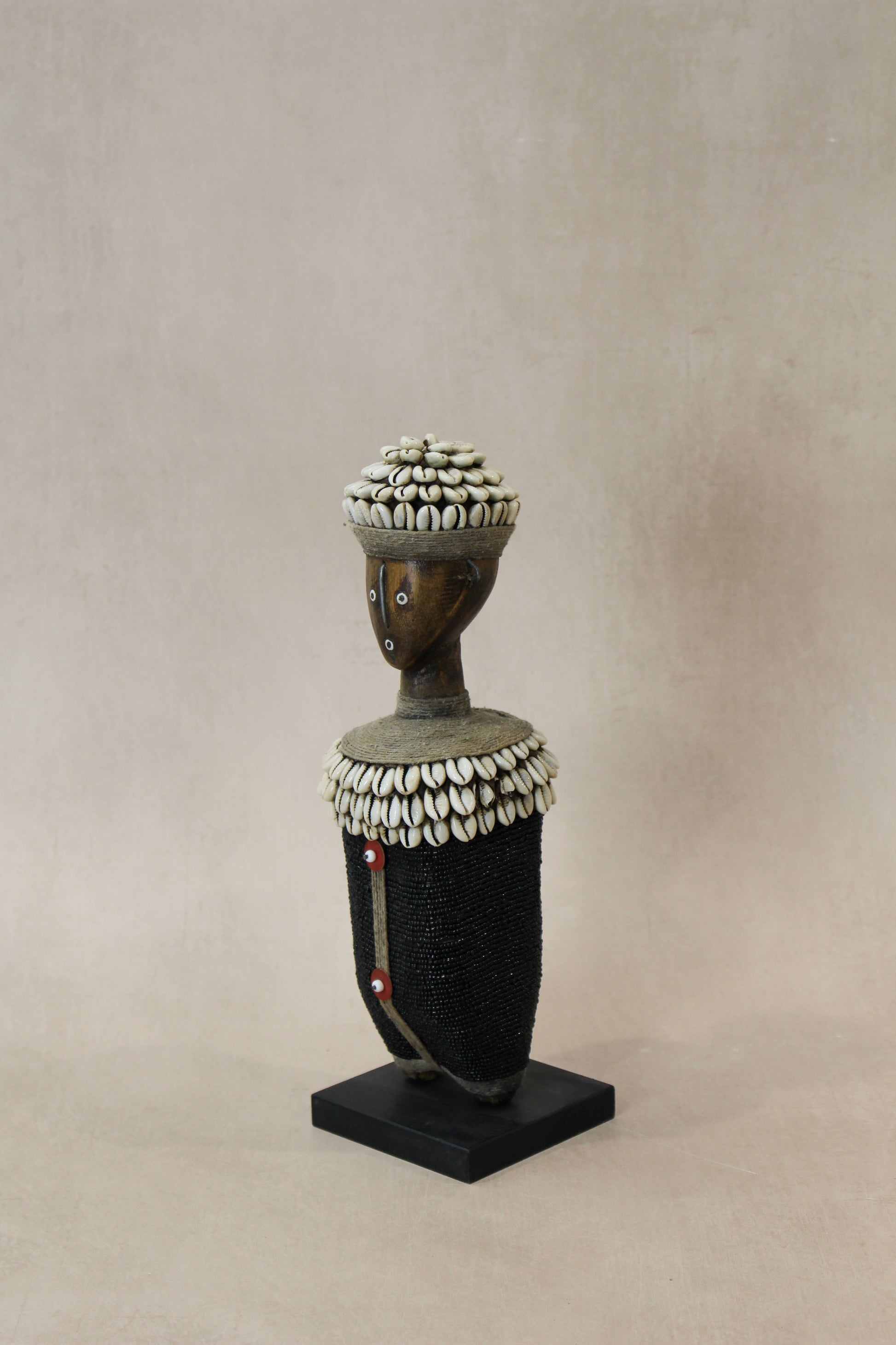 Hand Carved Fertility Doll 32cm with Beads and Cowrie Shells