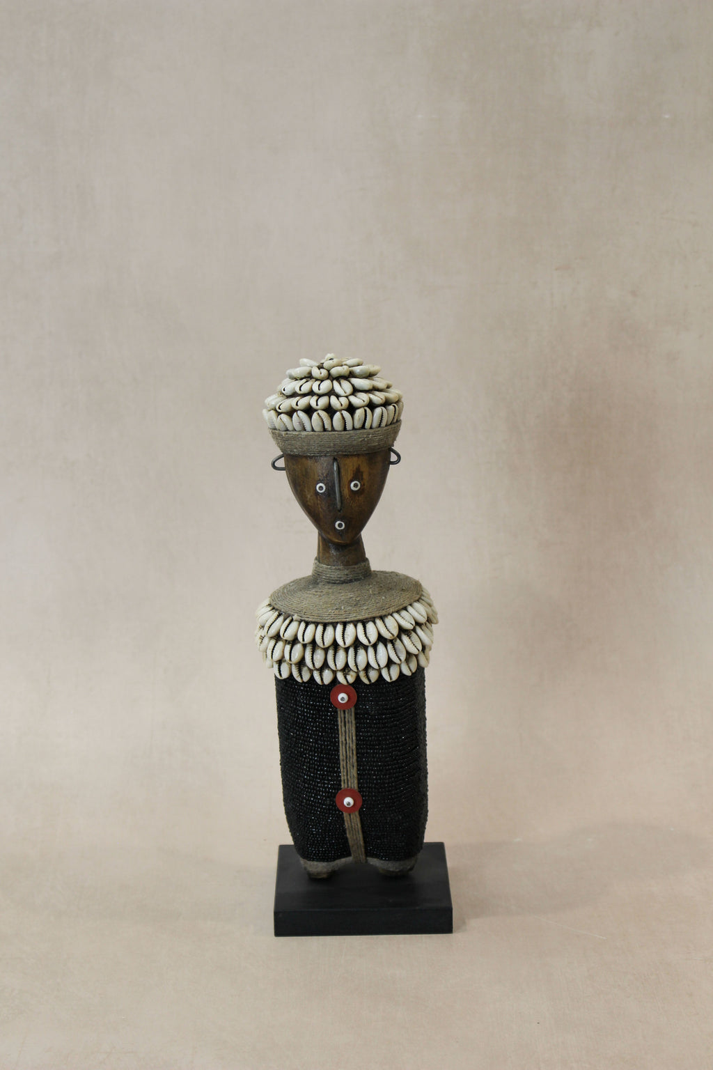 Hand Carved Fertility Doll 32cm with Beads and Cowrie Shells