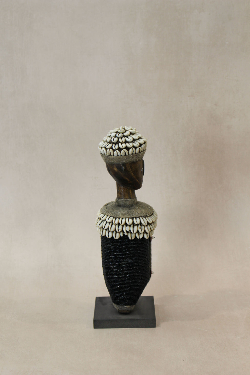 Hand Carved Fertility Doll 32cm with Beads and Cowrie Shells