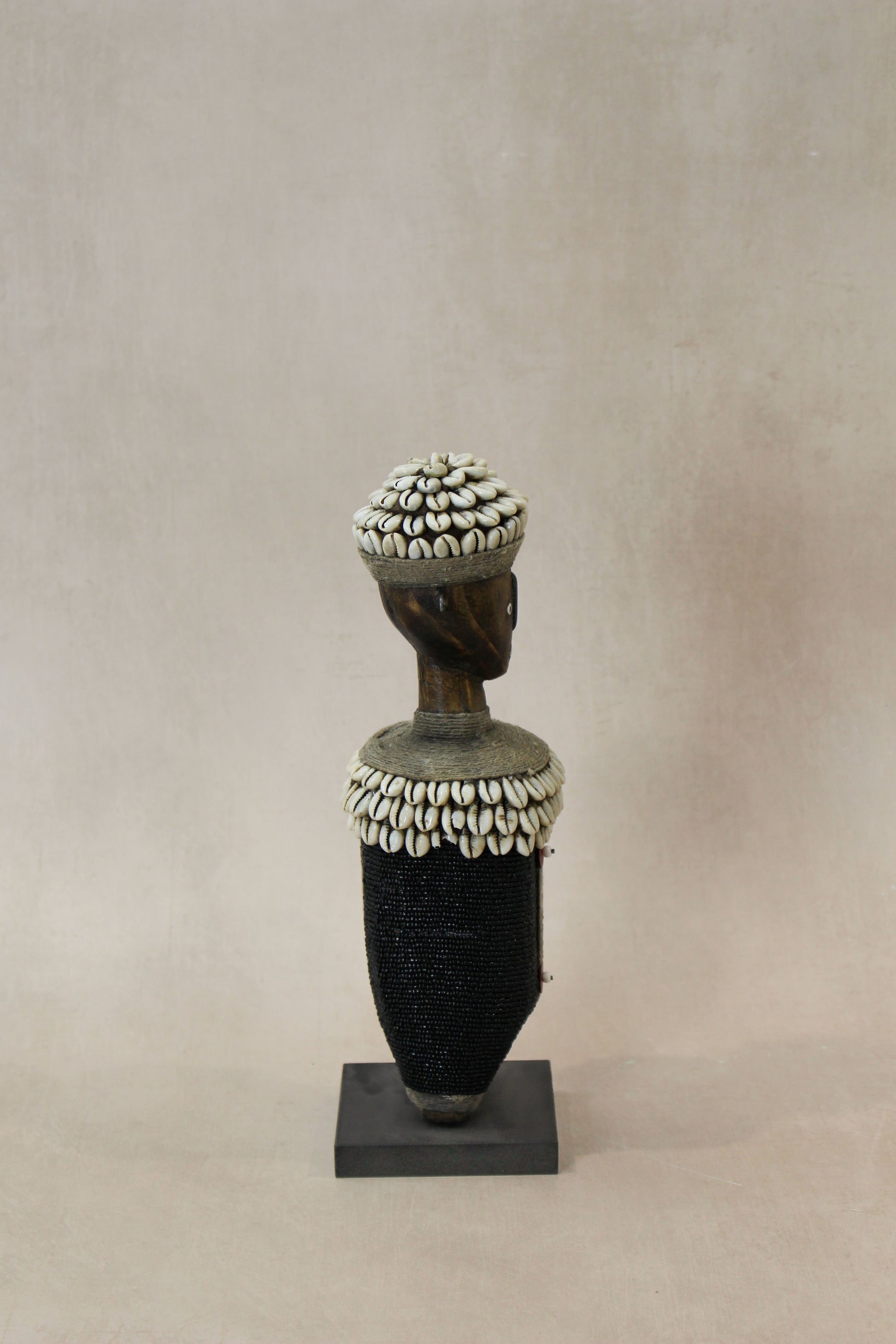 Hand Carved Fertility Doll 32cm with Beads and Cowrie Shells