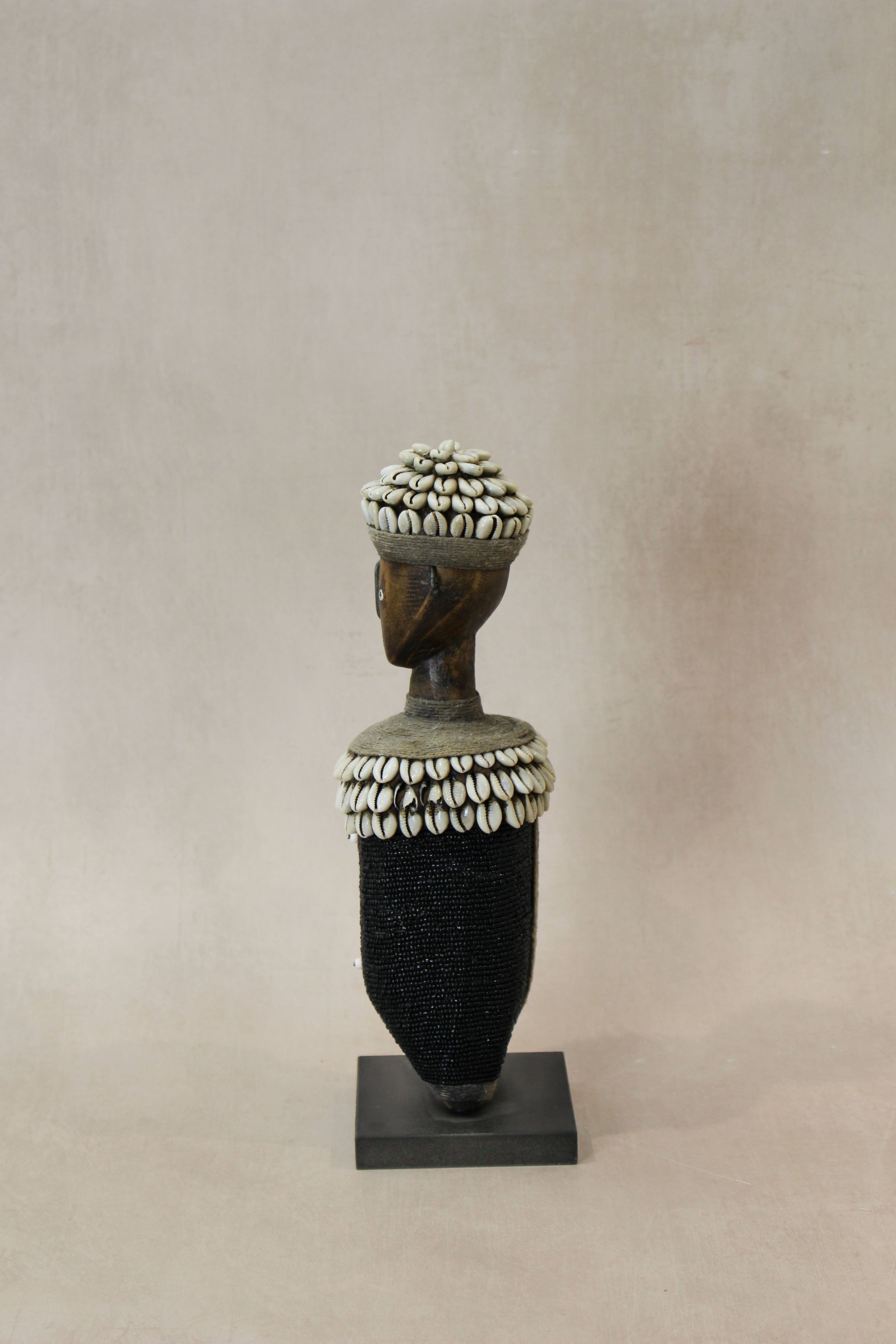 Hand Carved Fertility Doll 32cm with Beads and Cowrie Shells