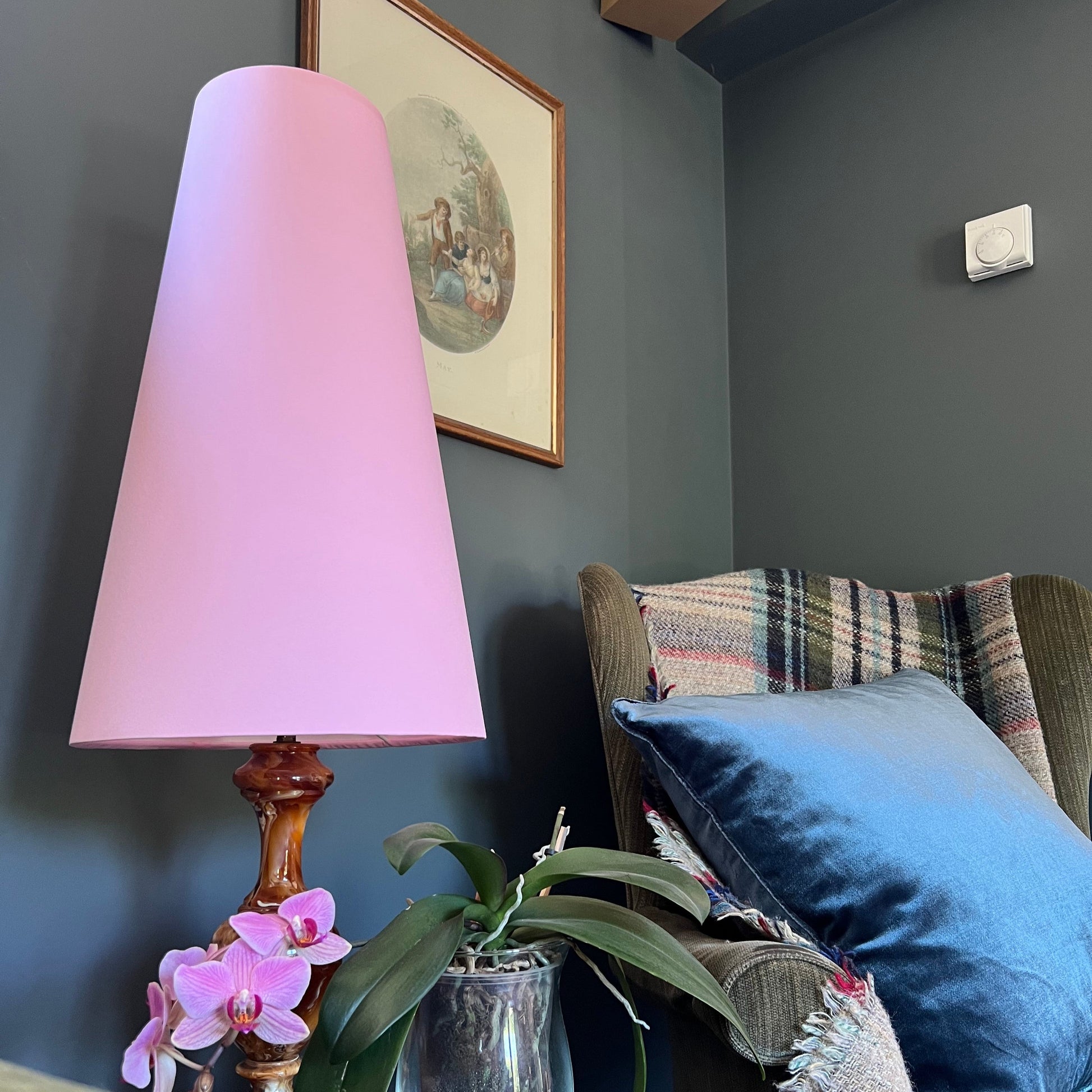 Light pink cotton cone lampshade, extra tall lampshade