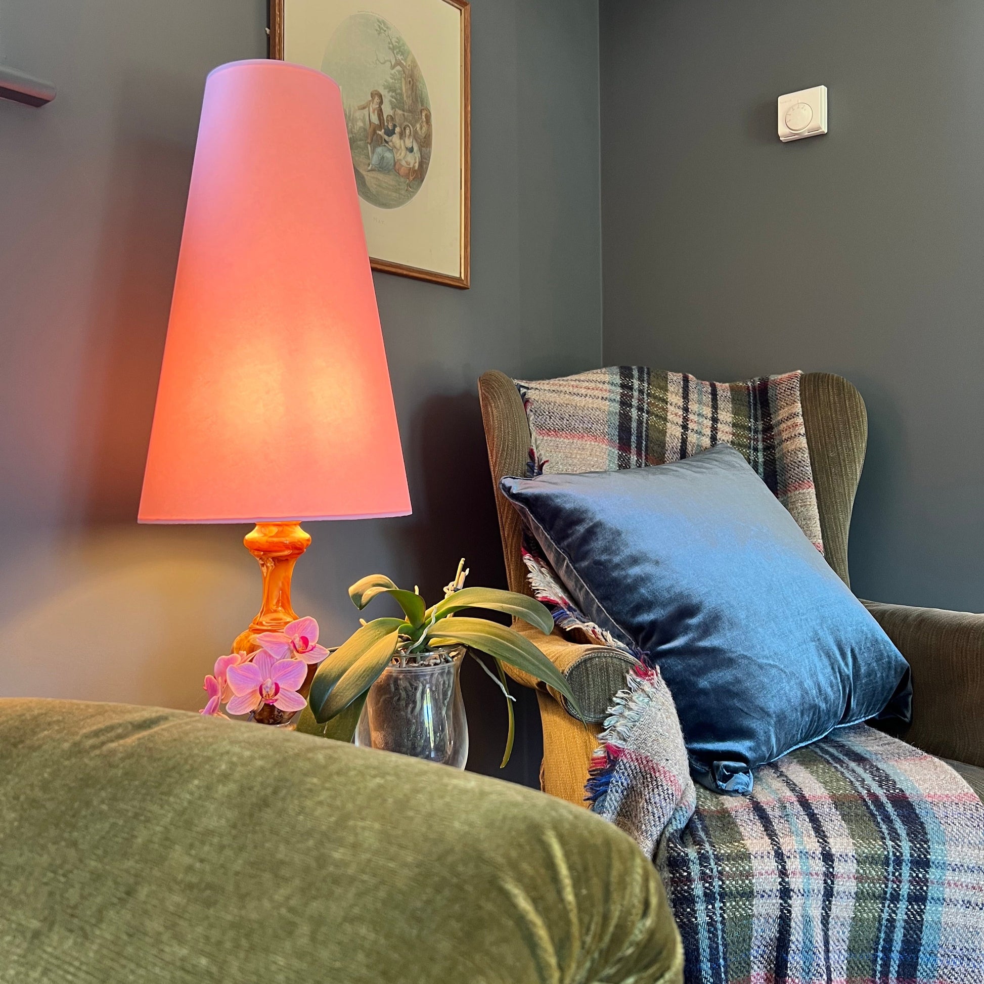Light pink cotton cone lampshade, extra tall lampshade