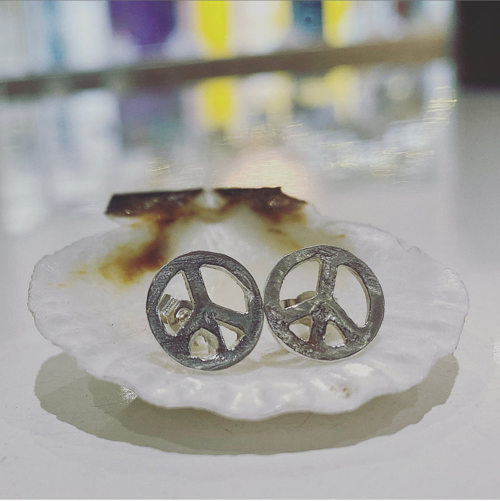Peace Studs Sterling Silver Earrings