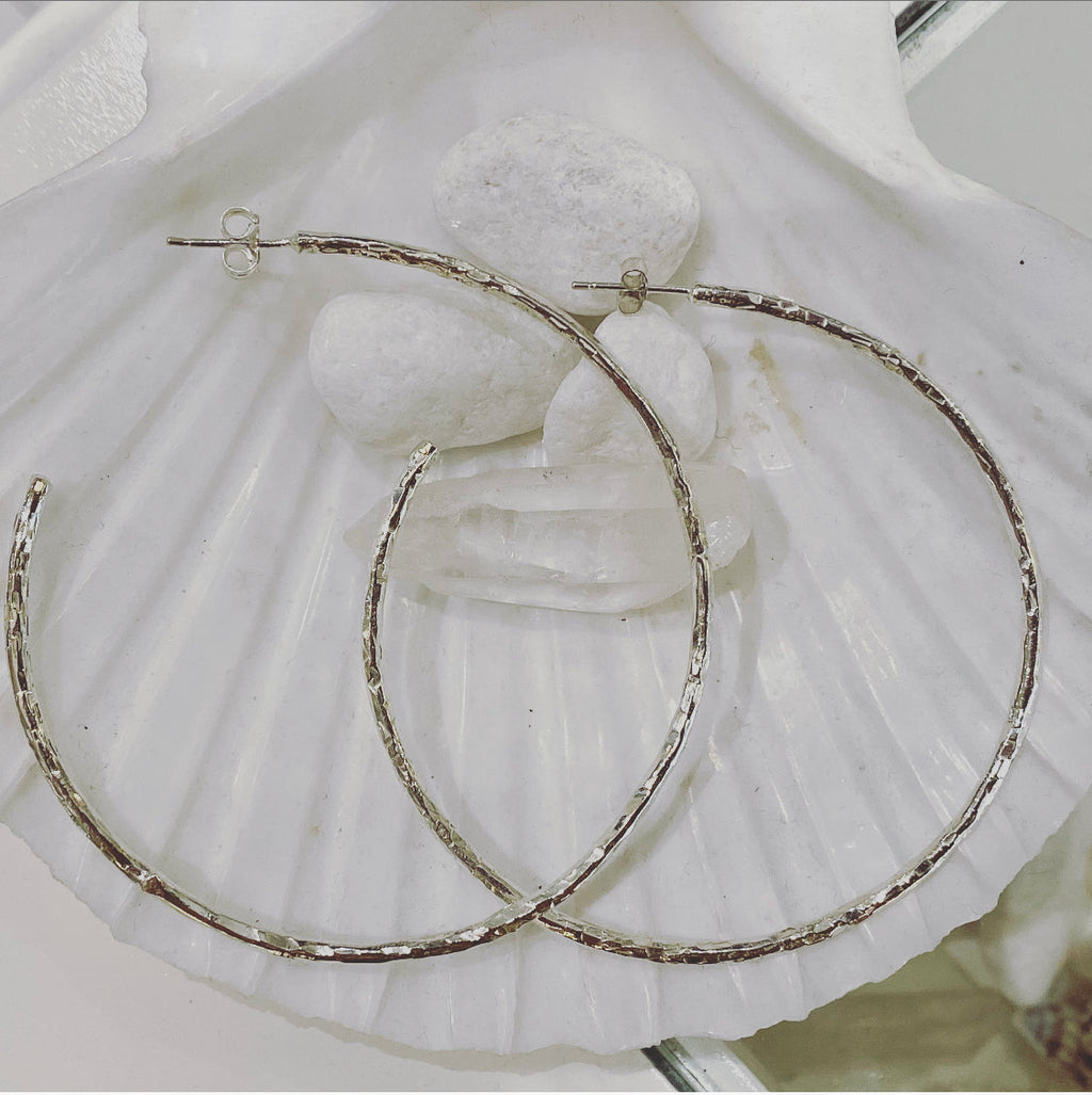 Maxi Textured Silver Hoops