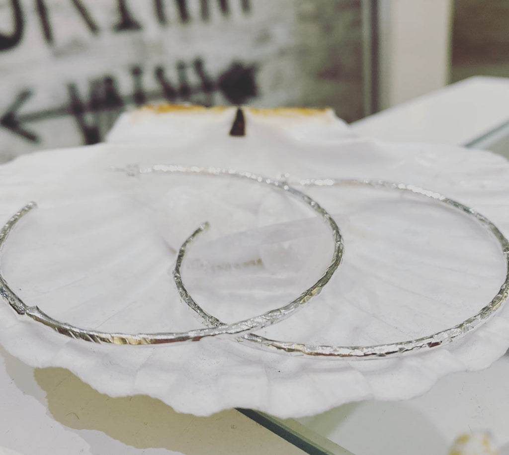 Maxi Textured Silver Hoops