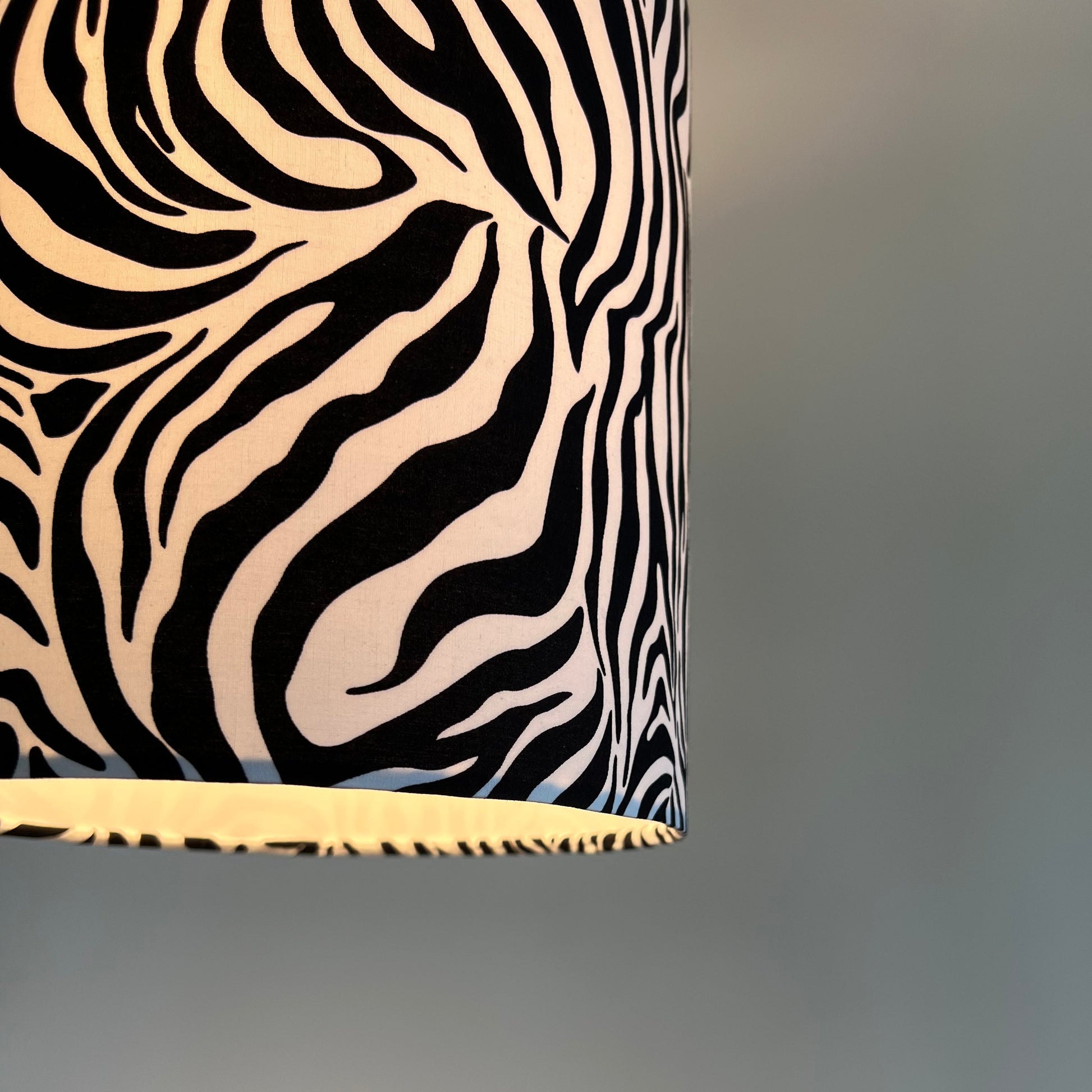 Zebra cotton drum lampshade/ ceiling shade with a white lining