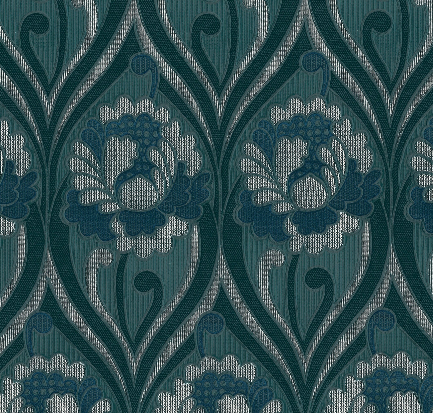Vintage Floral Damask Wallpaper in Petrol