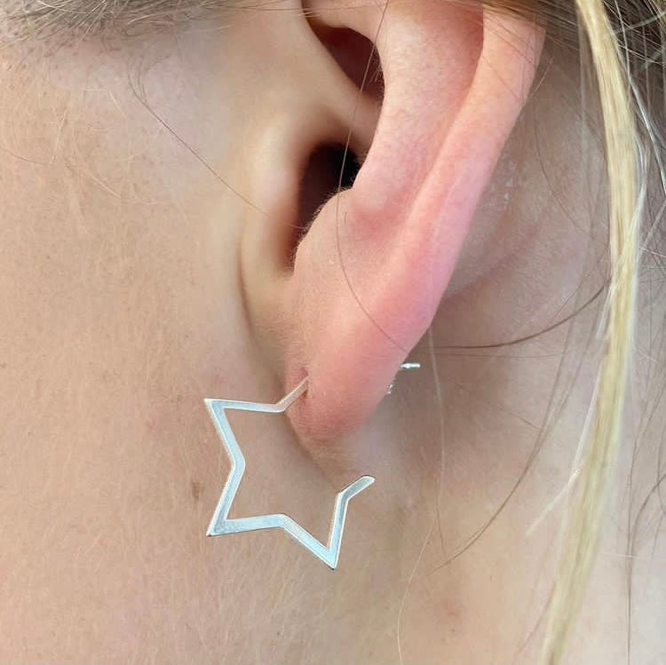 Sterling Silver Open Star Hoops