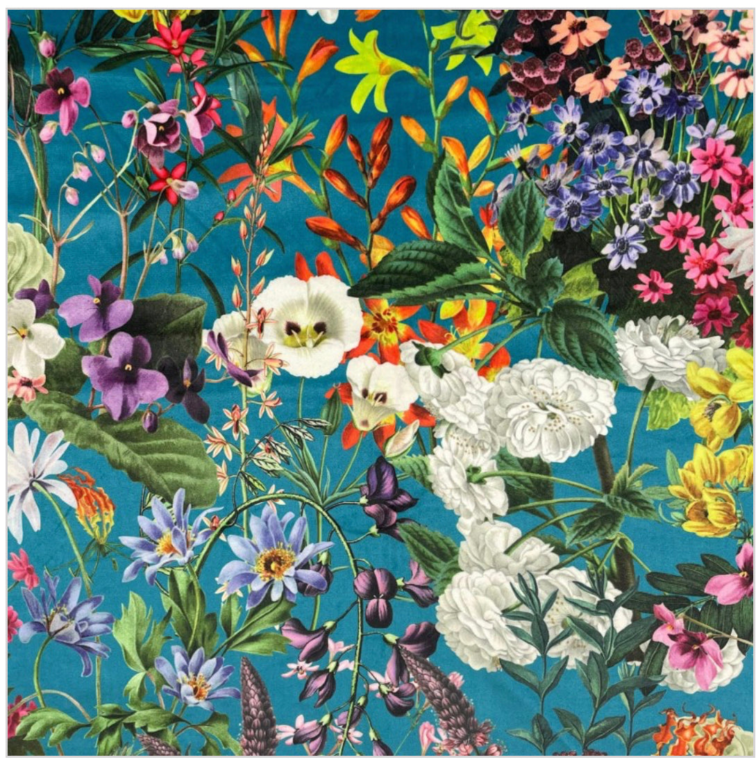 Teal flowers velvet coolie lampshade/ ceiling shade, empire lampshade