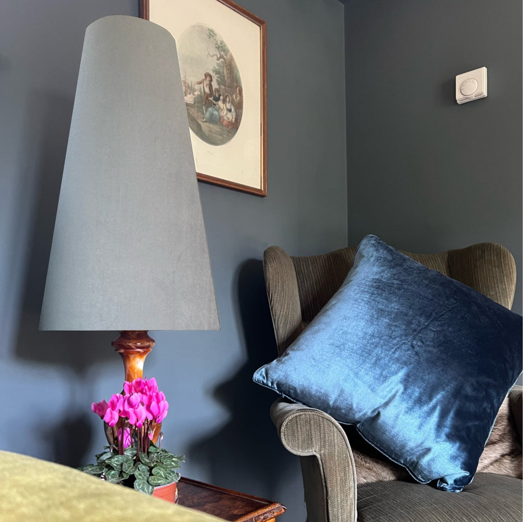 Grey Velvet cone lampshade, extra tall lampshade