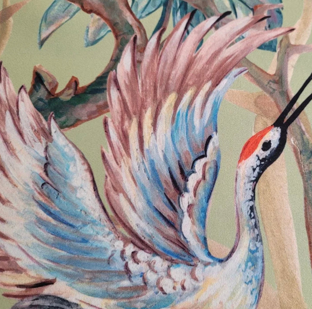Crane birds velvet cylinder lampshade, extra tall lampshade