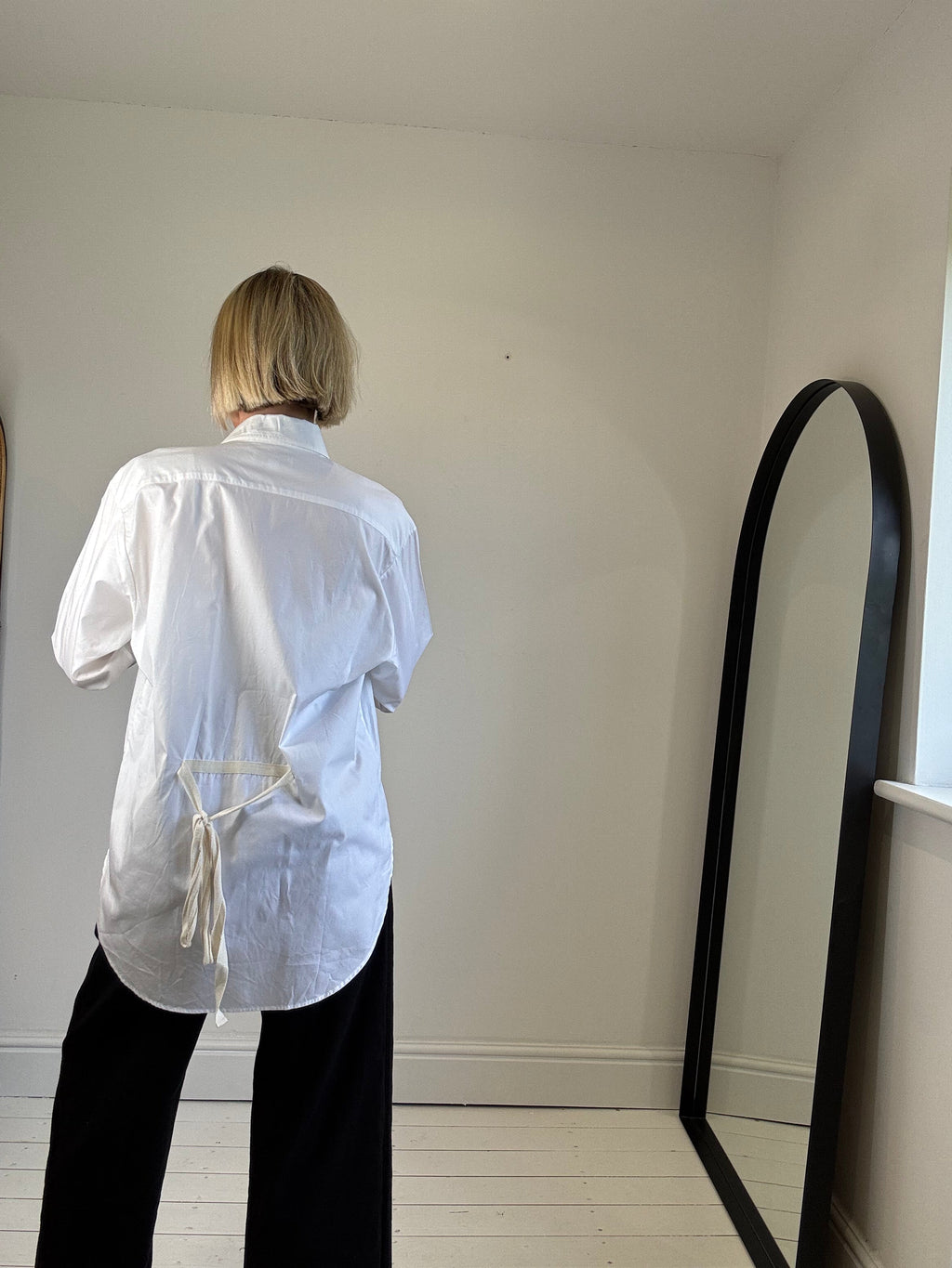 Tie Back Cotton Shirt with Horn Buttons