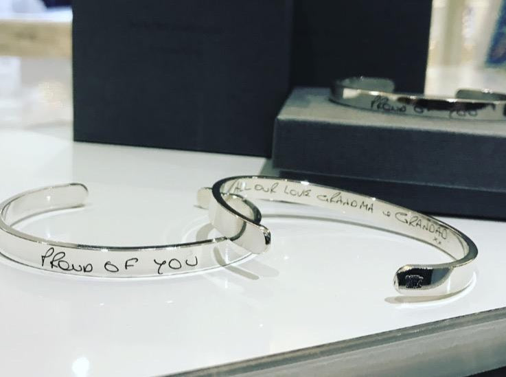 Unisex Handwriting Cuff Bangle in Sterling Silver