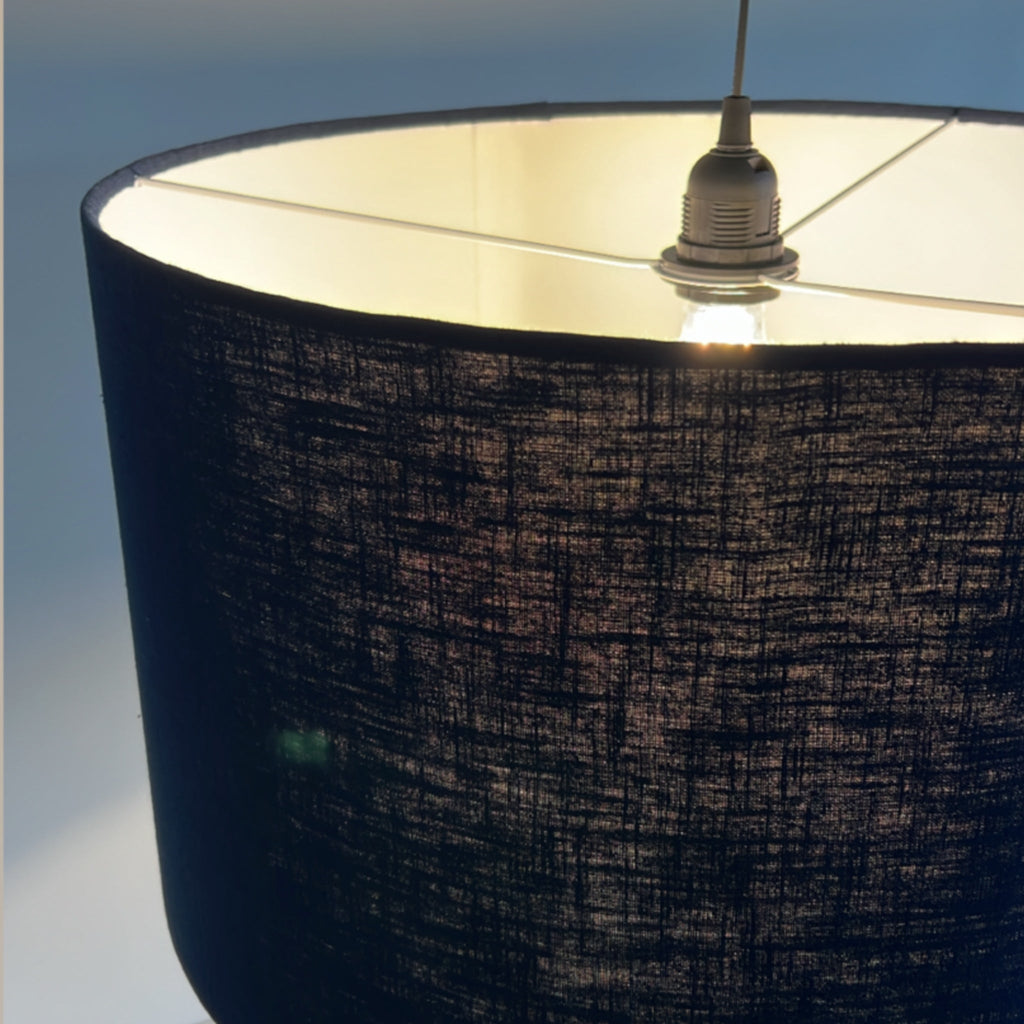 Navy linen drum lampshade/ ceiling shade with a white lining