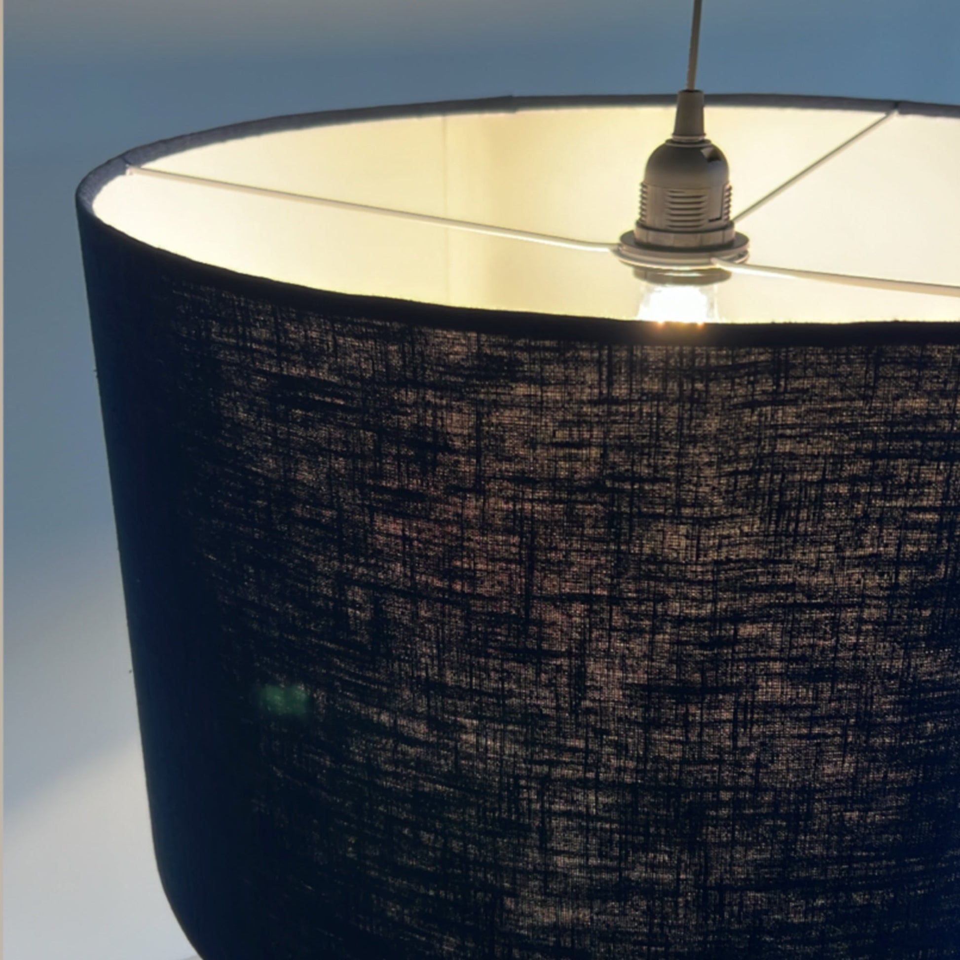 Navy linen drum lampshade/ ceiling shade with a white lining