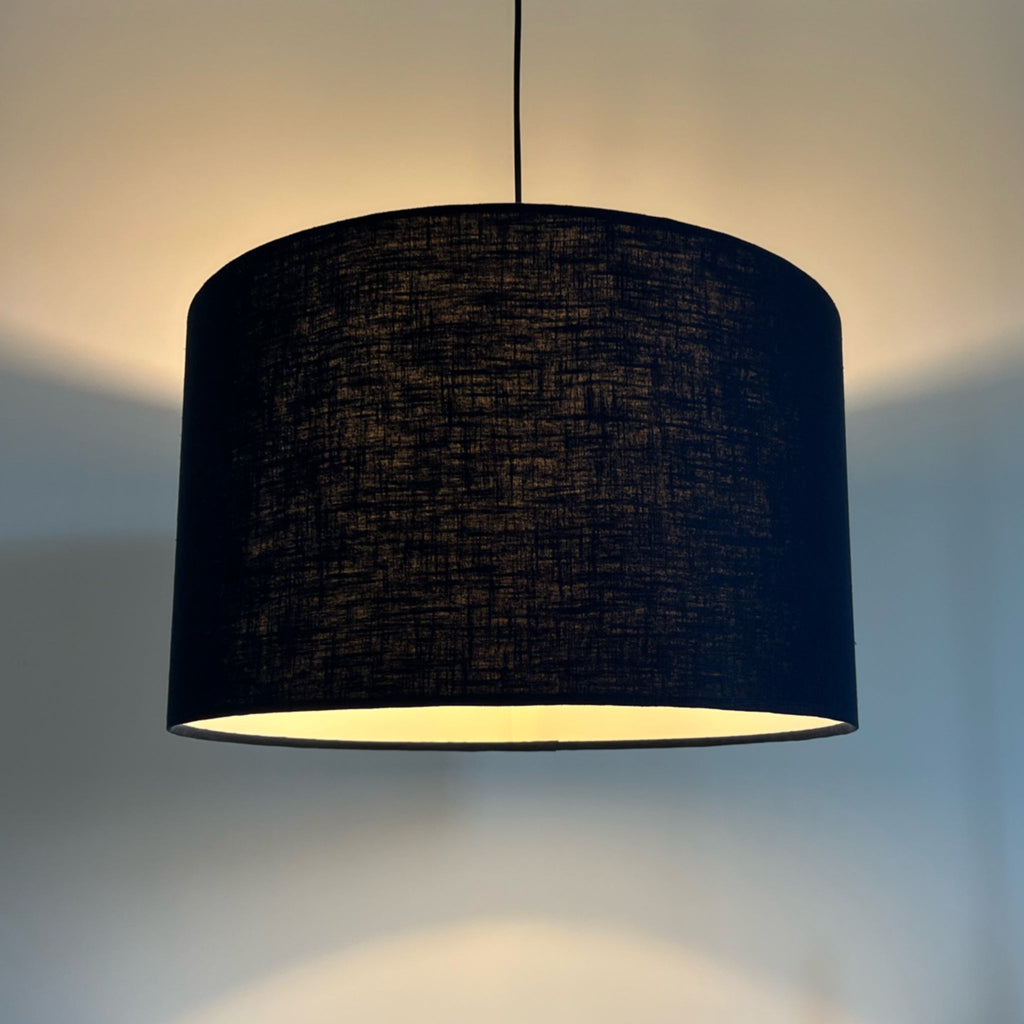 Navy linen drum lampshade/ ceiling shade with a white lining