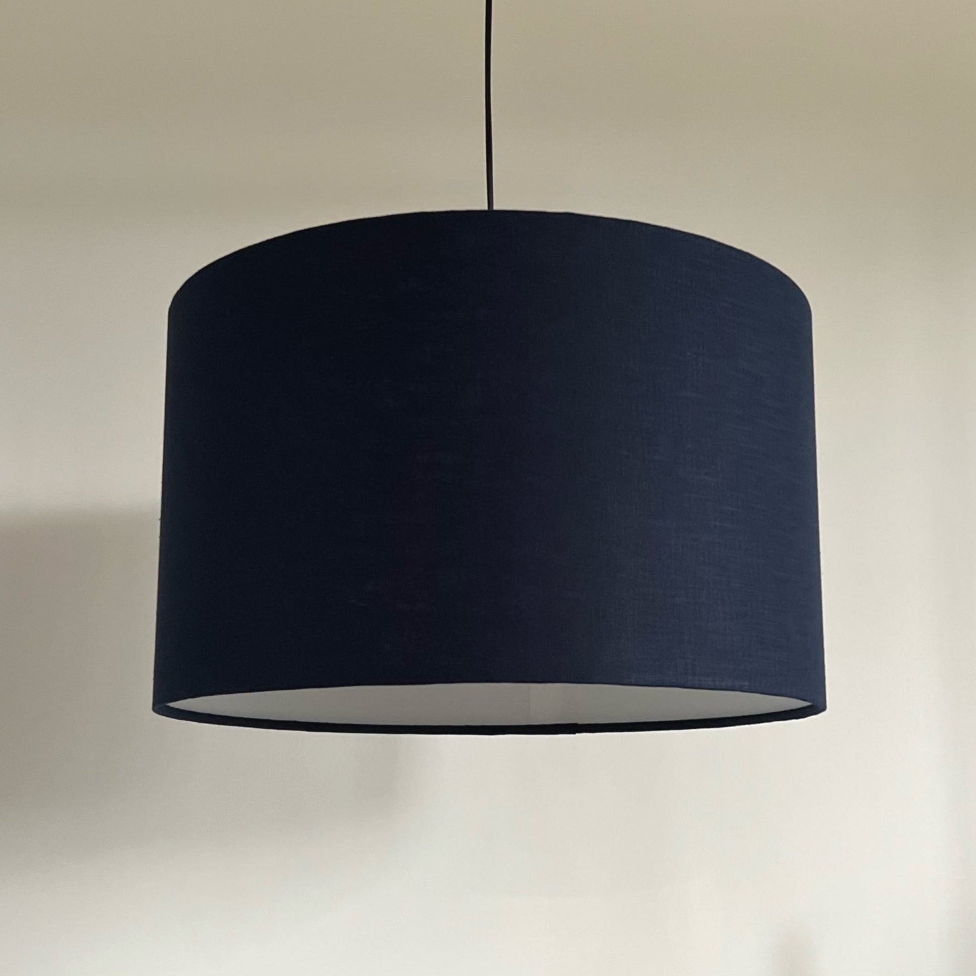 Navy linen drum lampshade/ ceiling shade with a white lining