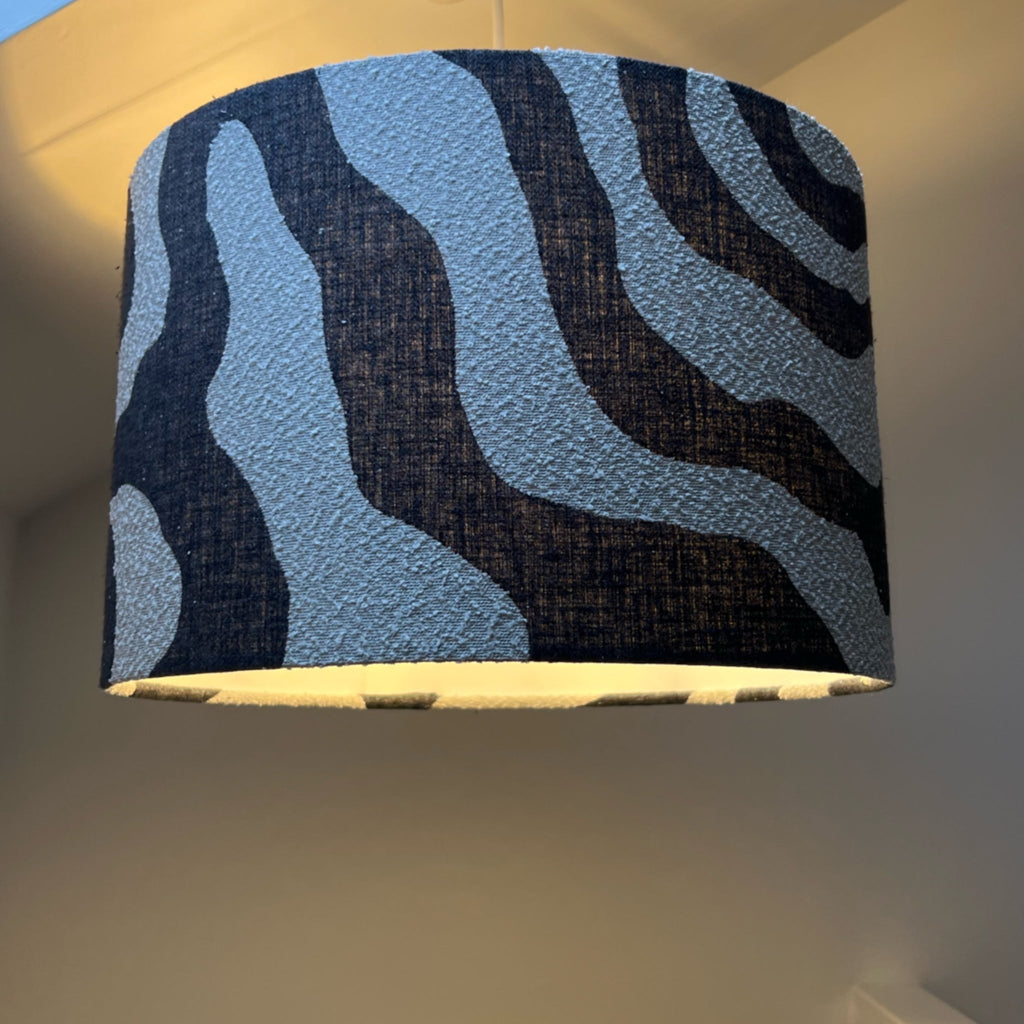 Black Wiggle drum lampshade /ceiling shade with a white lining