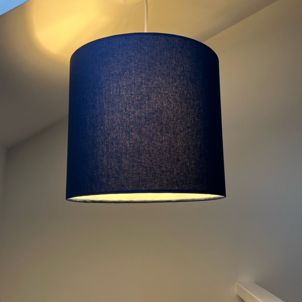 Navy cotton drum lampshade/ ceiling shade with a white lining