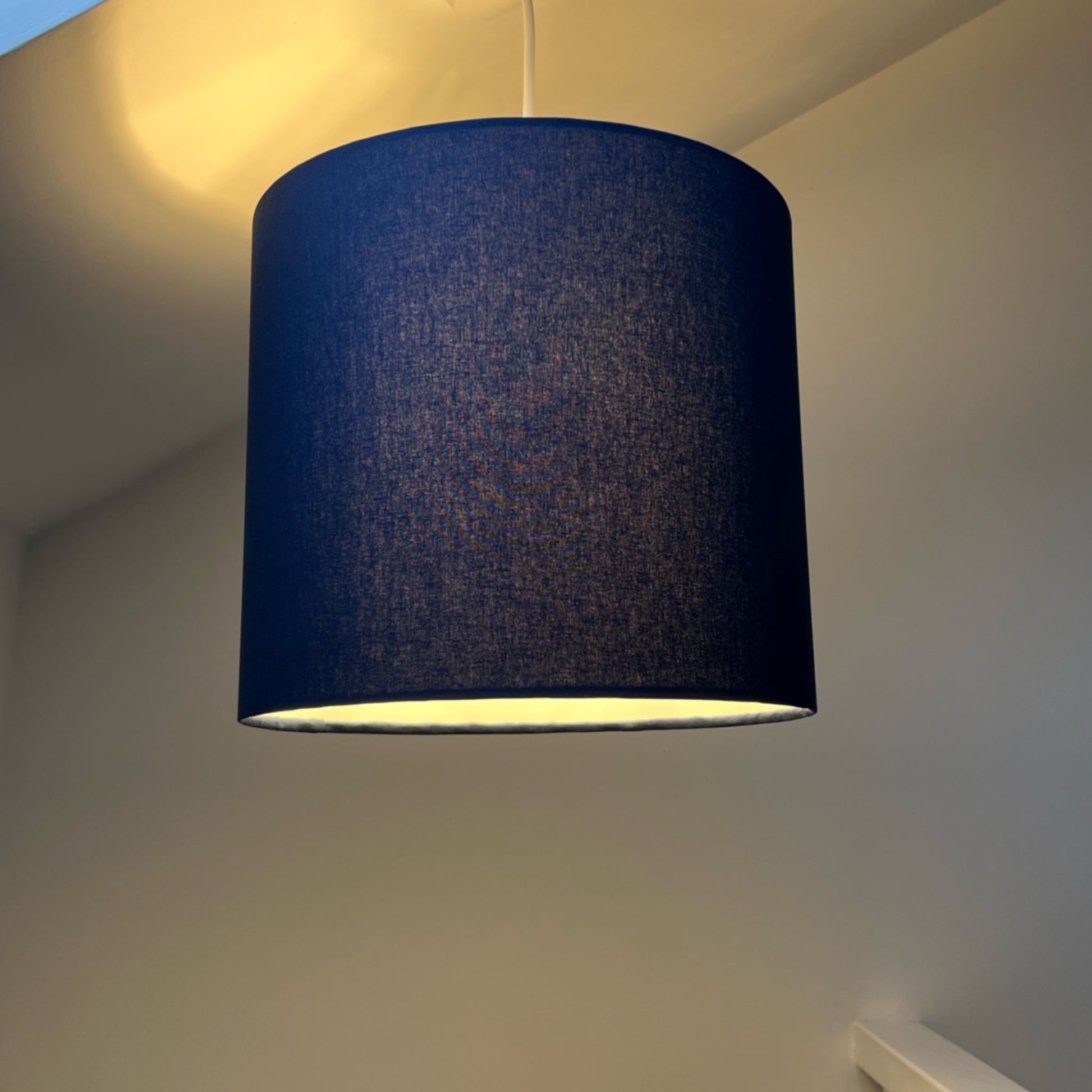 Navy cotton drum lampshade/ ceiling shade with a white lining