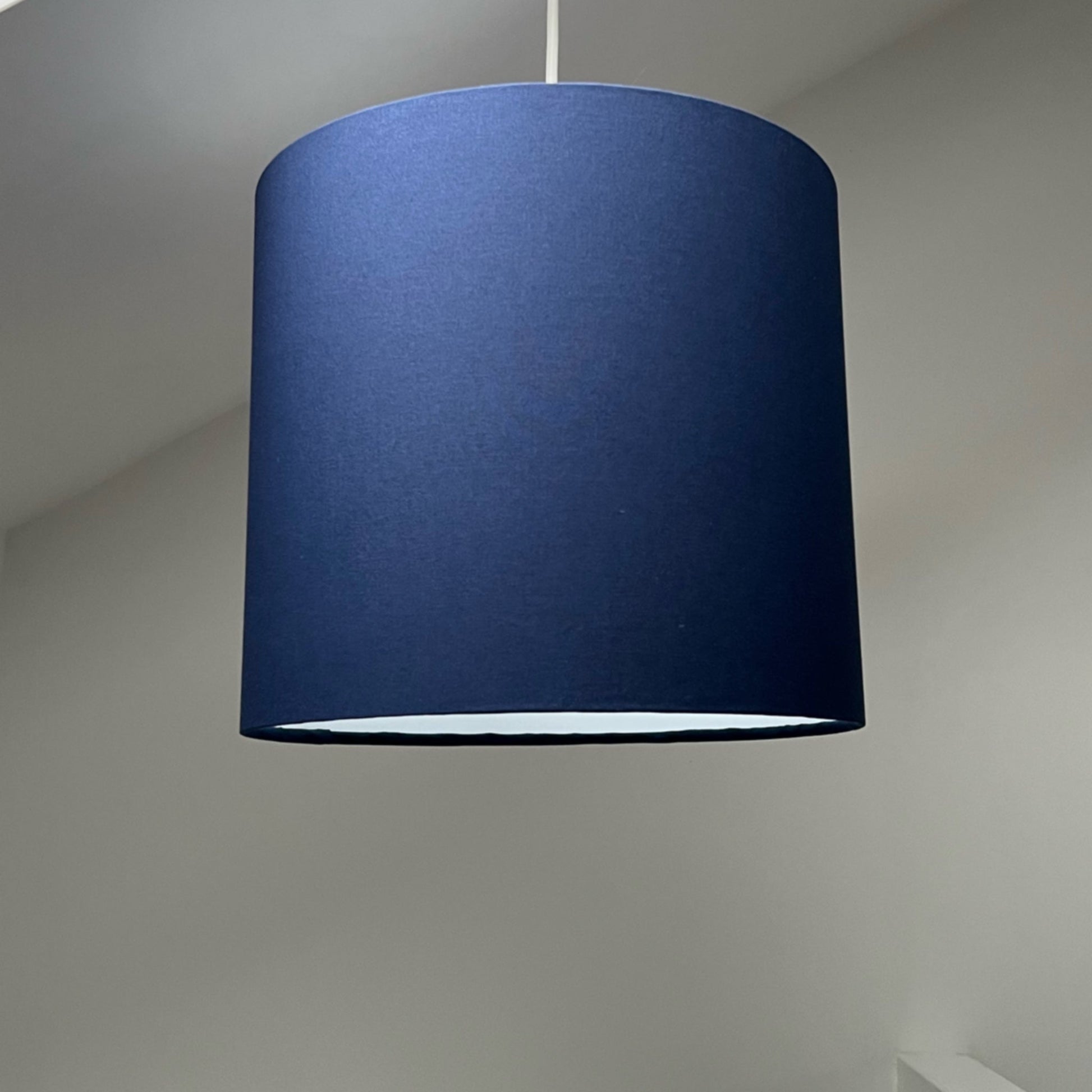 Navy cotton drum lampshade/ ceiling shade with a white lining