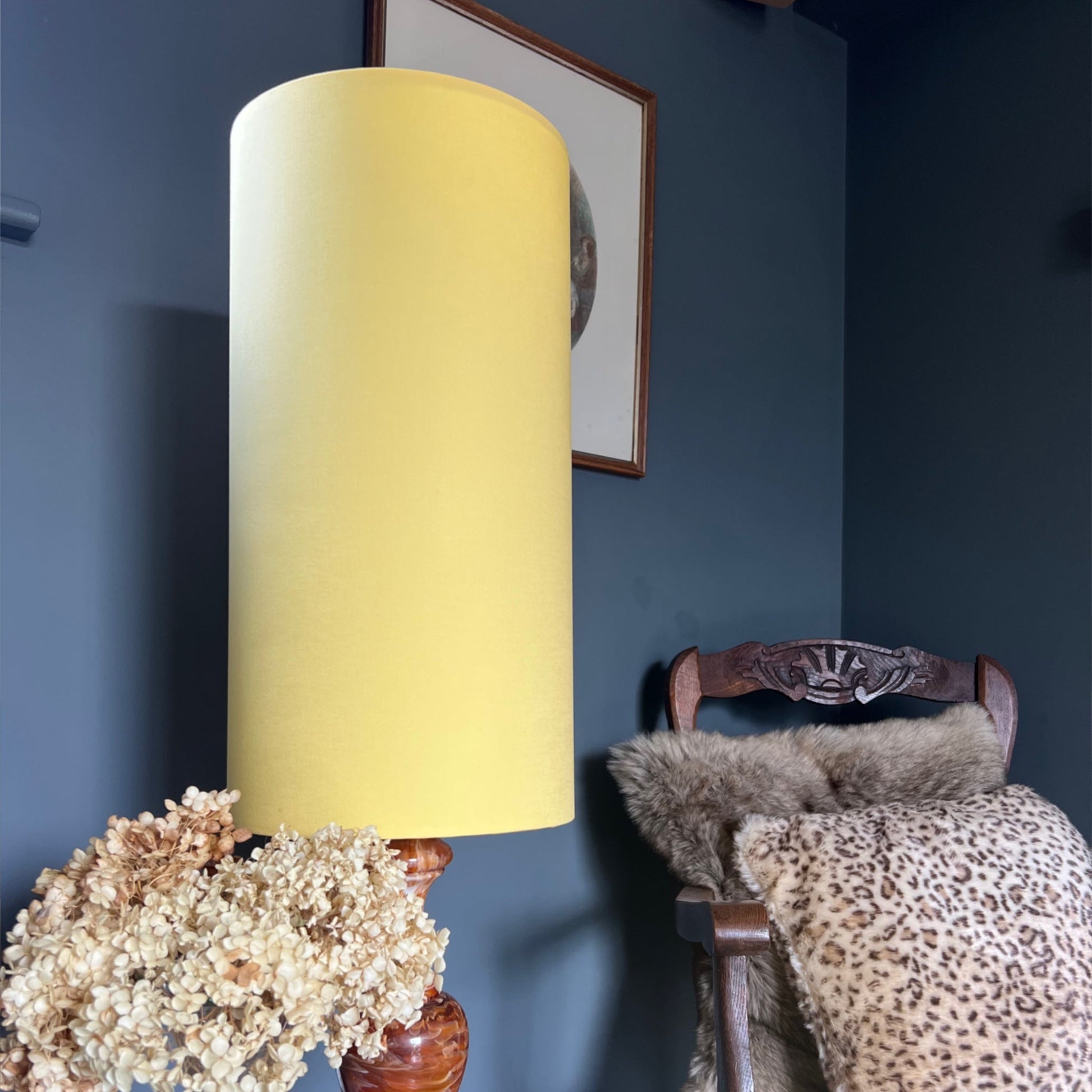 Lemon cotton cylinder lampshade, extra tall lampshade