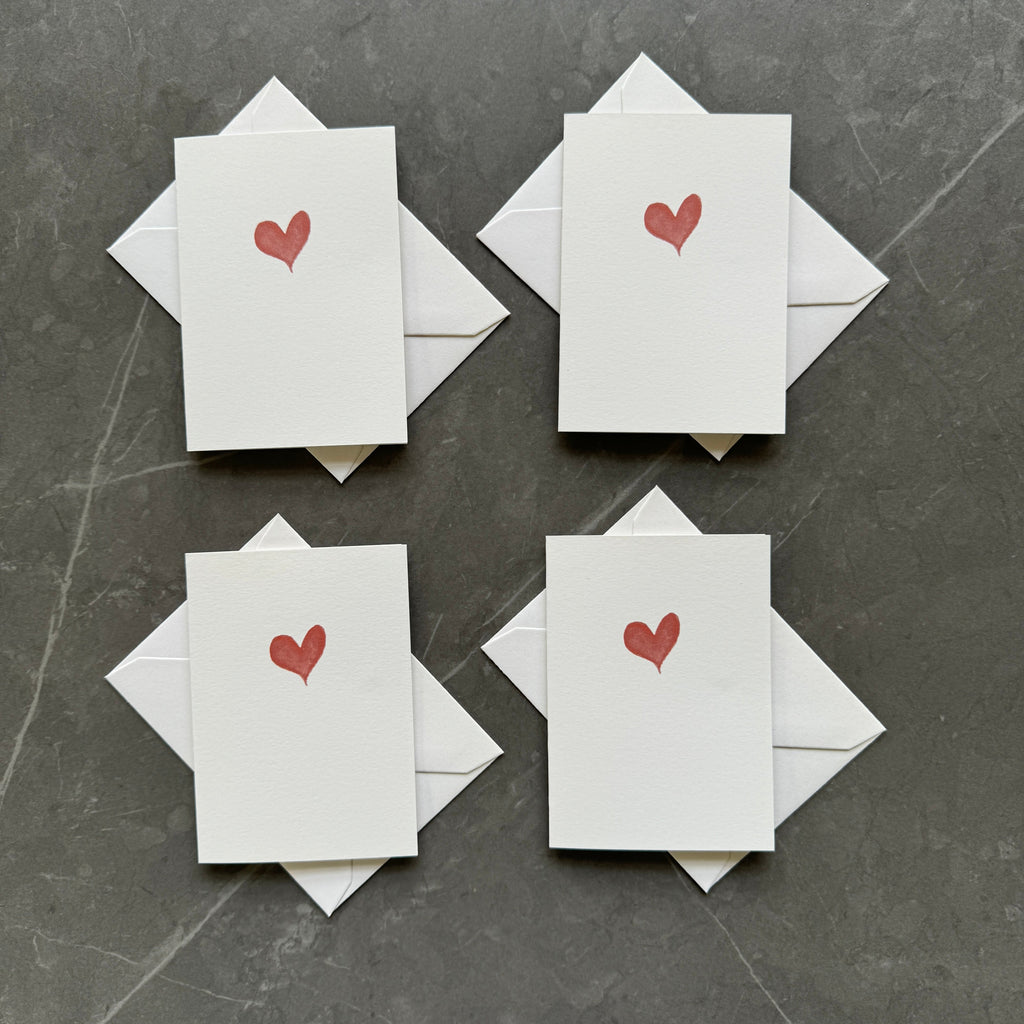 Small Red Watercolour Love Heart Note Cards Set of Four